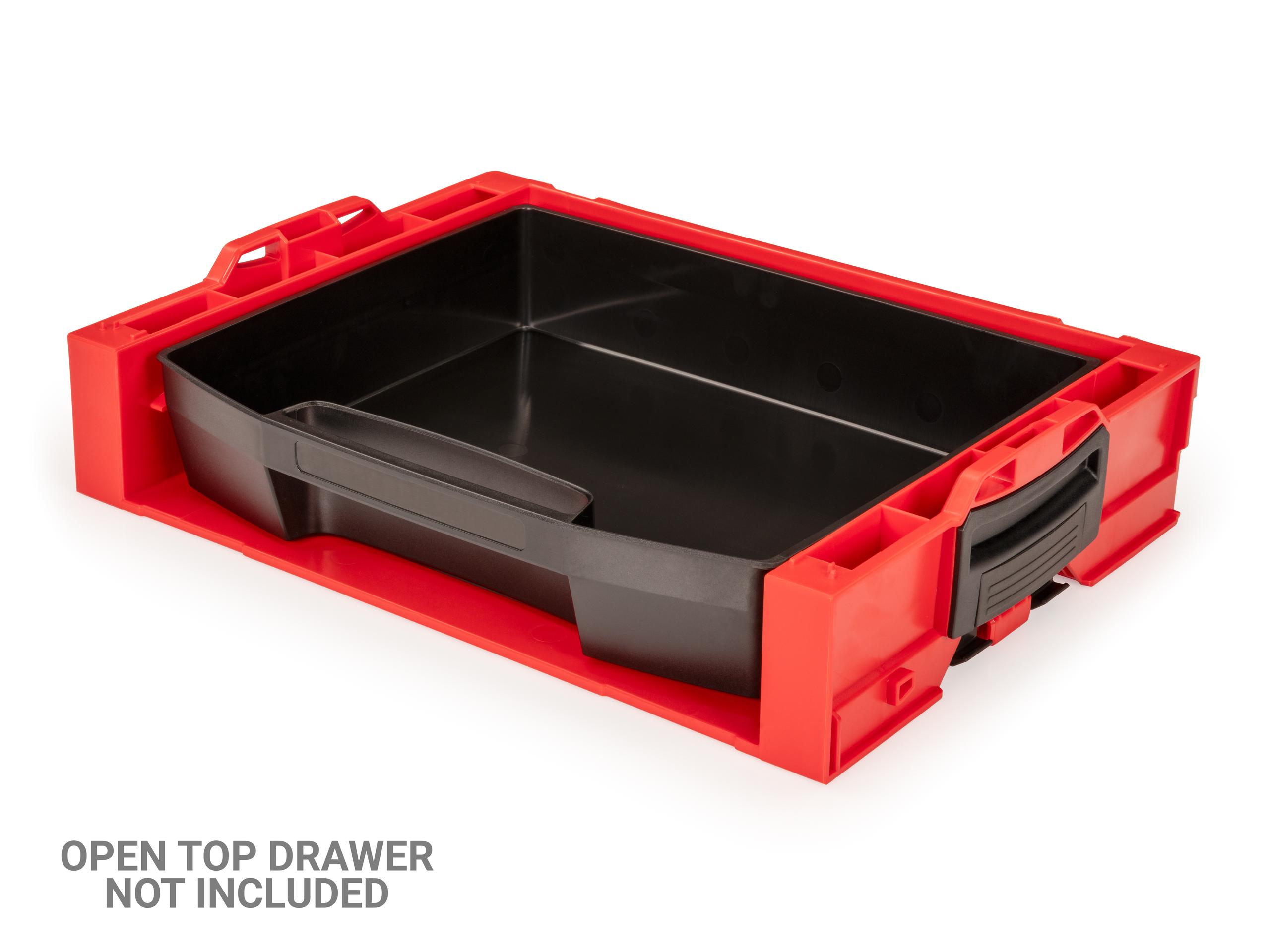 Front angle view in a stacking drawer rack of Tekton stacking organization system. Item #OLB41021
