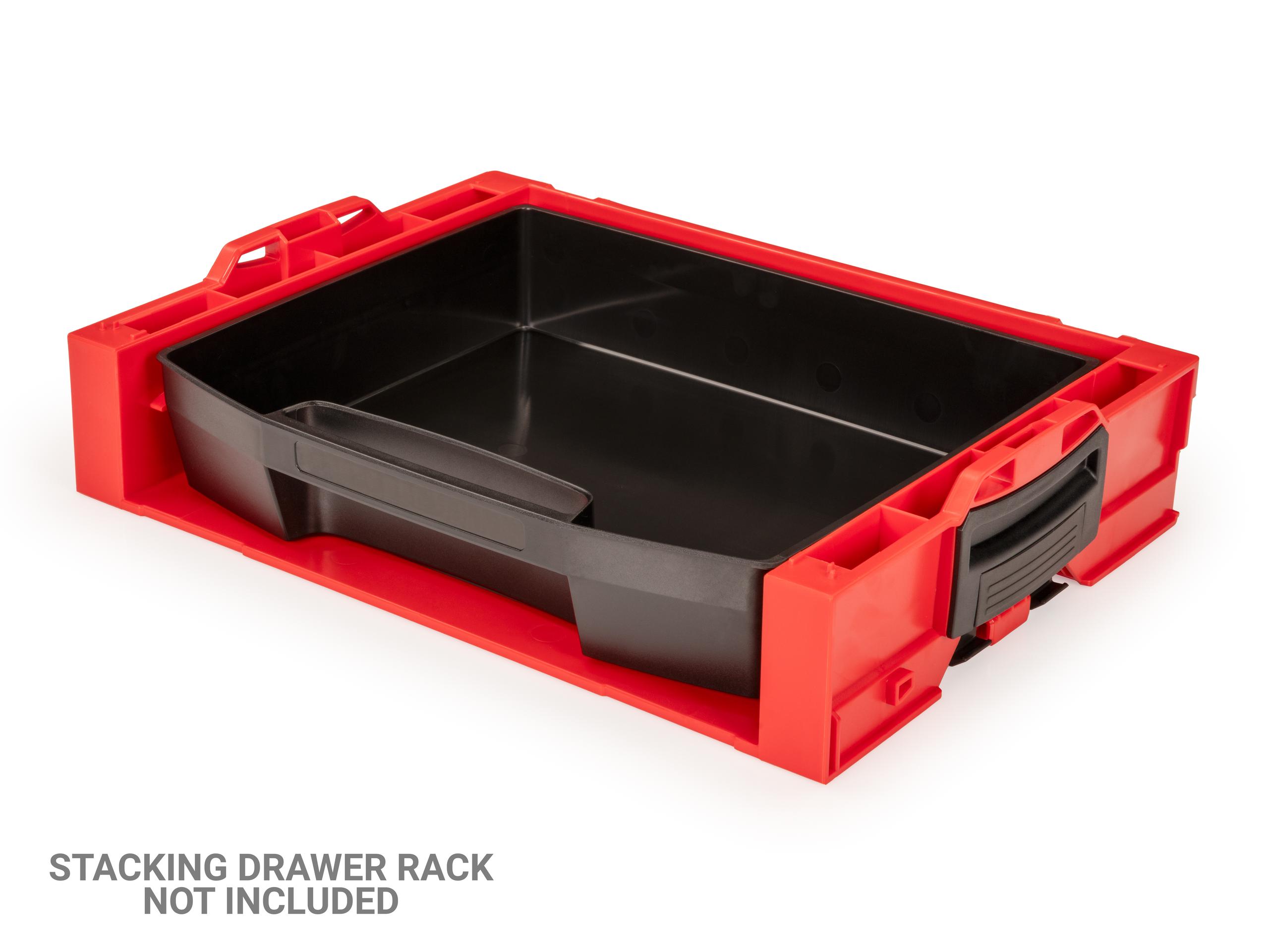 Front angle view in a stacking drawer rack of Tekton stacking organization system. Item #OLB51112