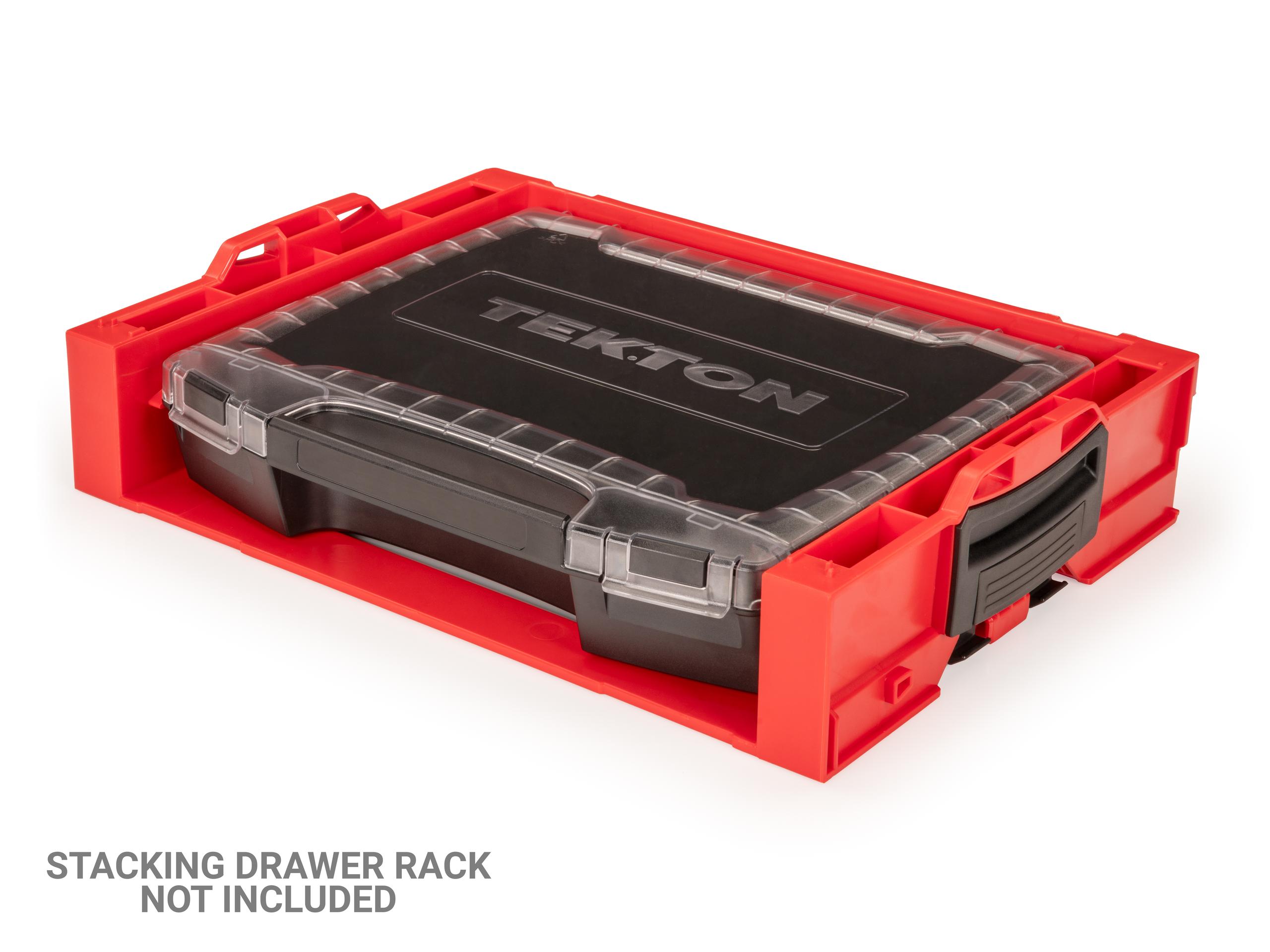 Front angle view in a stacking drawer rack of Tekton stacking organization system. Item #OLB51312