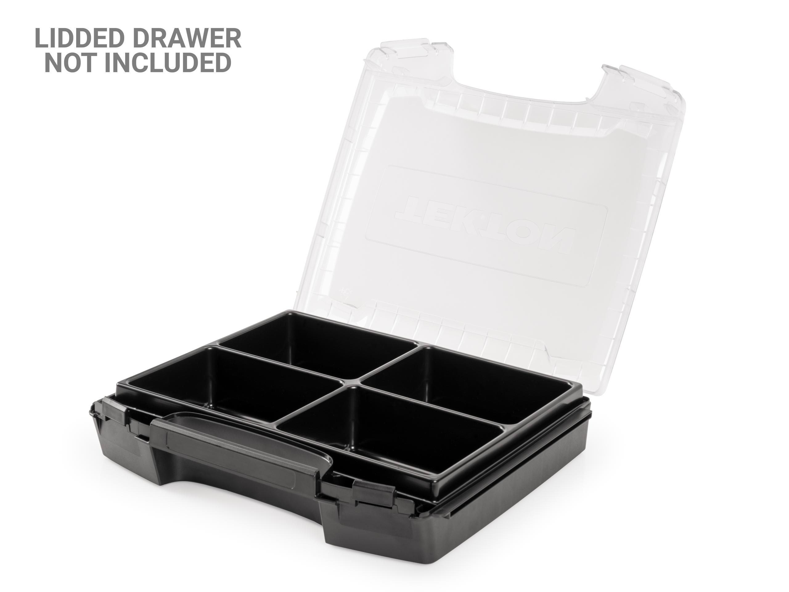 Front angled view of Tekton stacking in a tool cabinet drawer. Item #OLB81304
