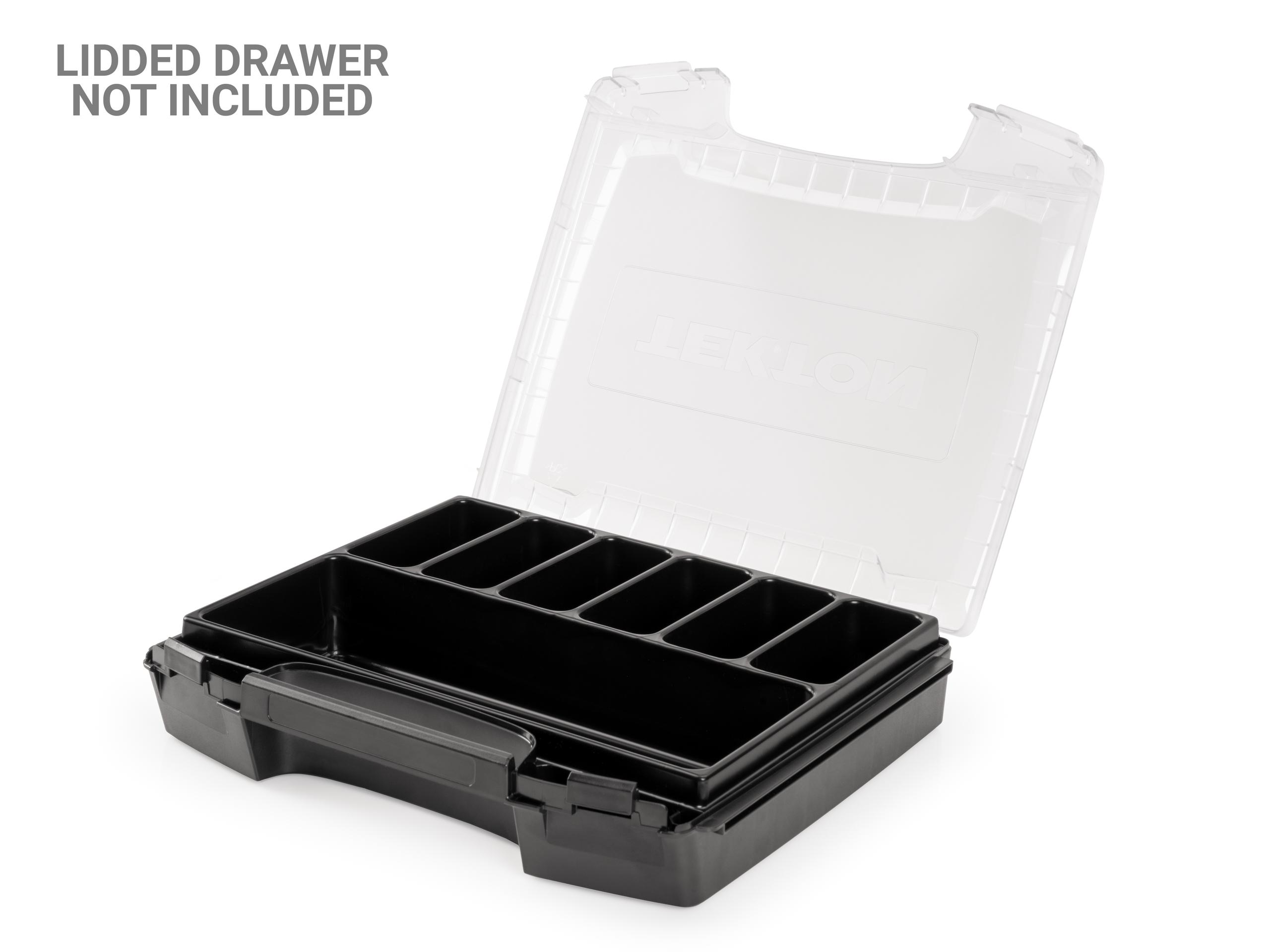 Front angled view of Tekton stacking in a tool cabinet drawer. Item #OLB81307