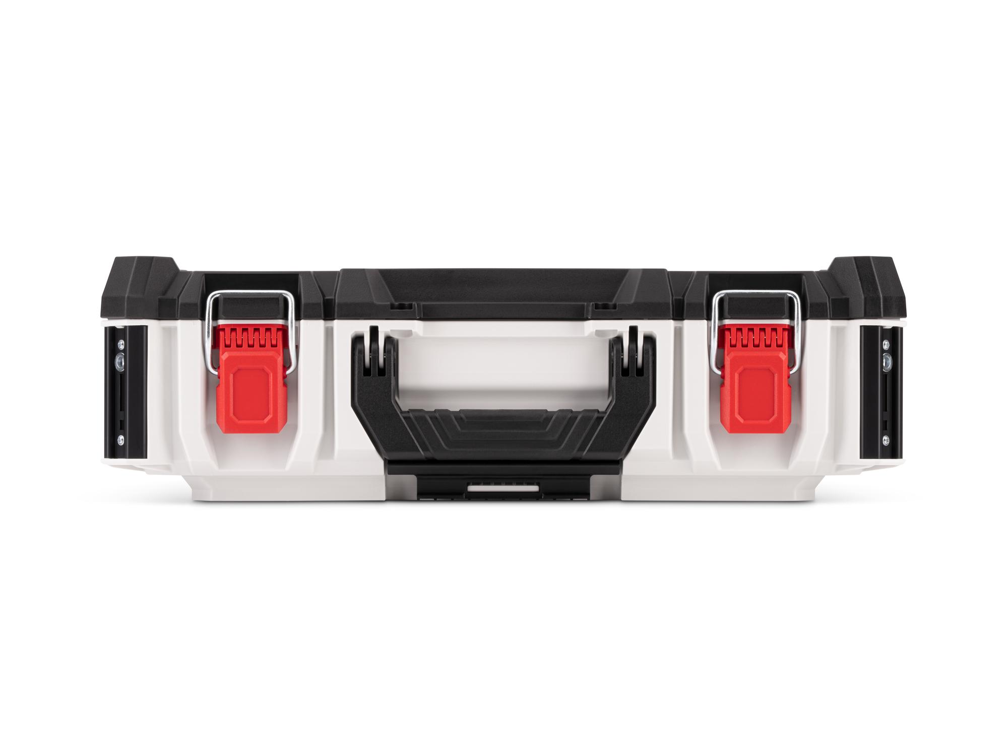 Front view of lunar white Tekton RIG Stacking Tool Box. OLC11110