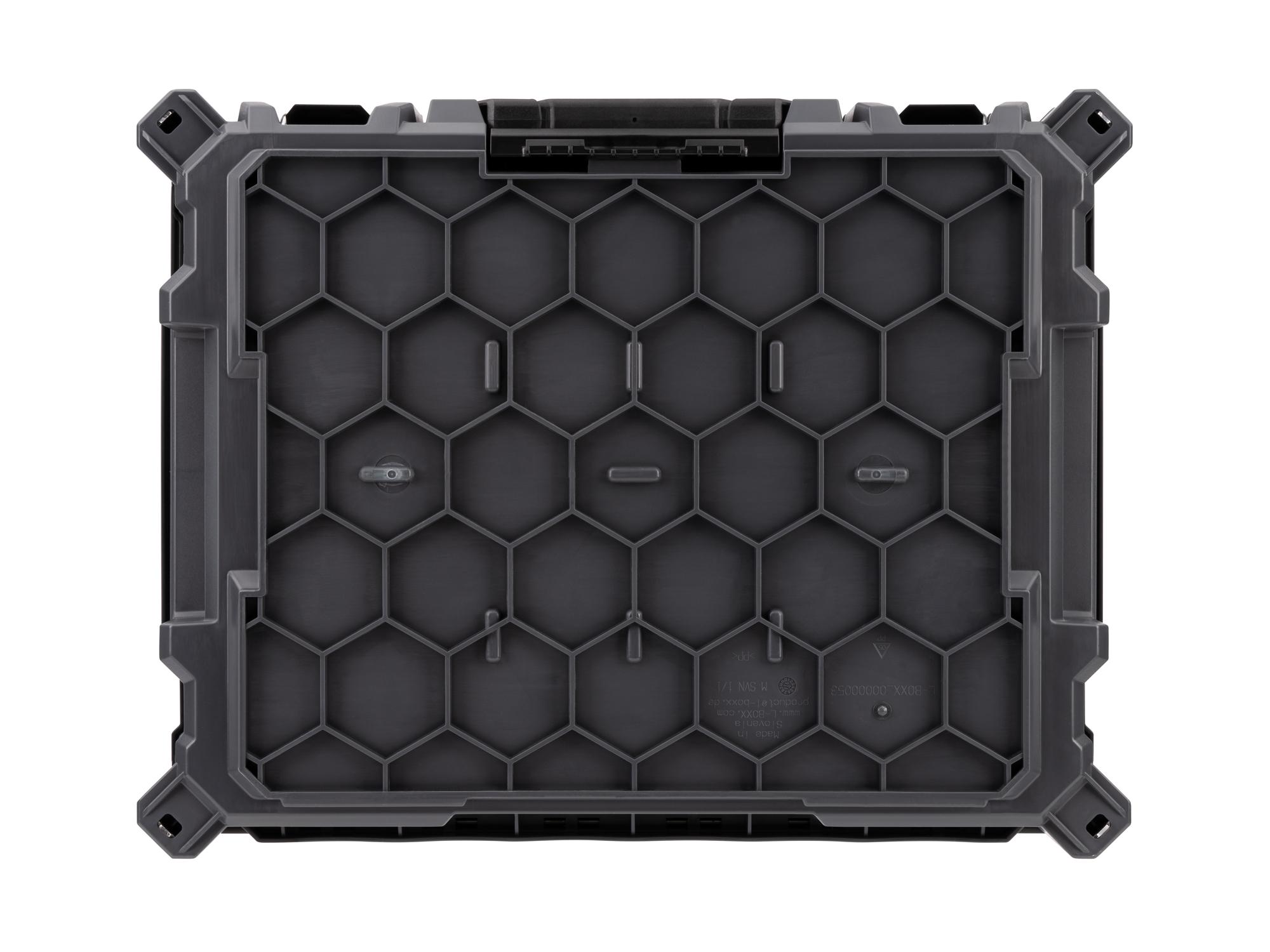 Bottom view of slate gray Tekton RIG Tool Box. OLC11120