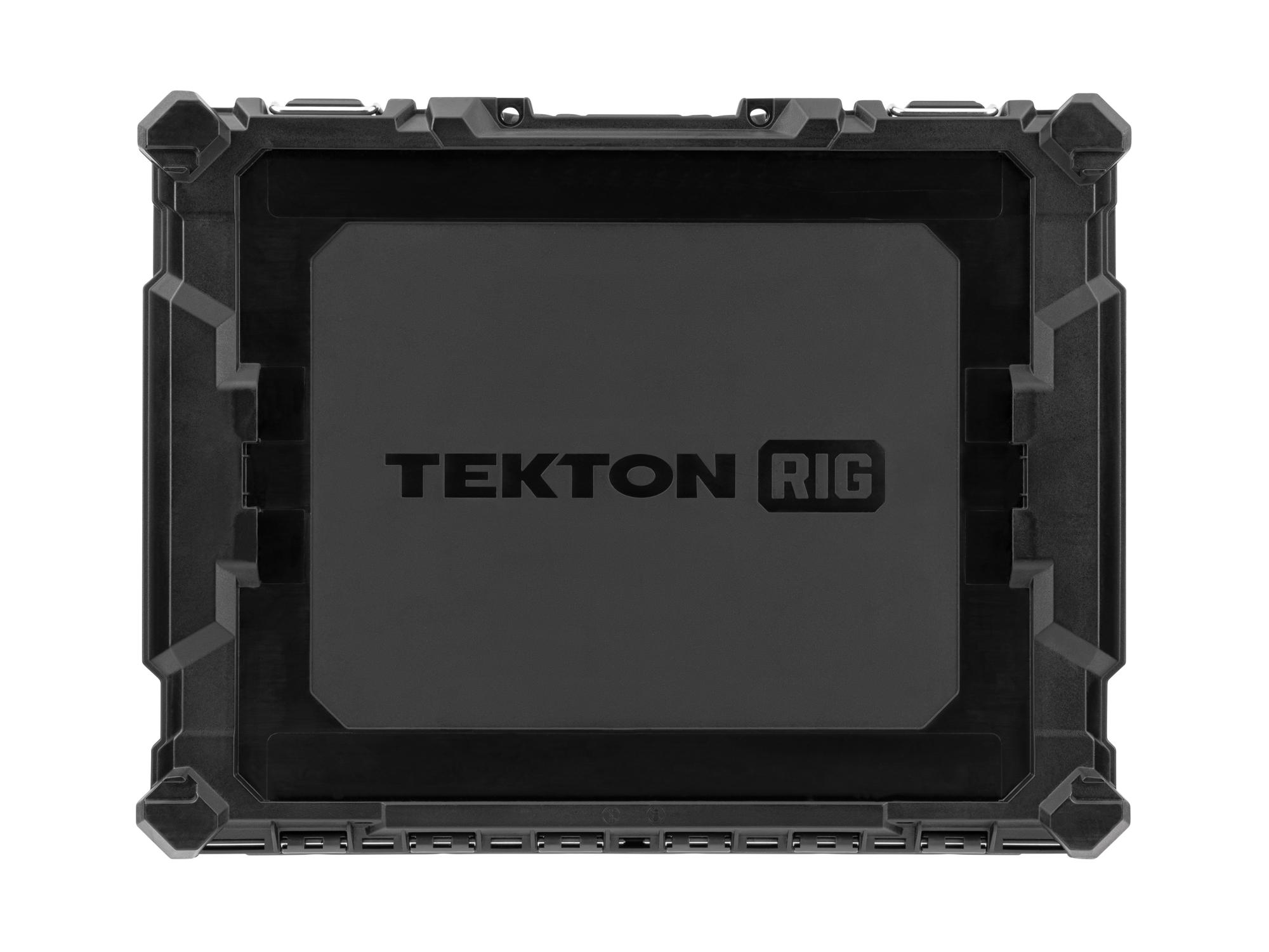Top view of slate gray Tekton RIG stacking tool box. OLC11120