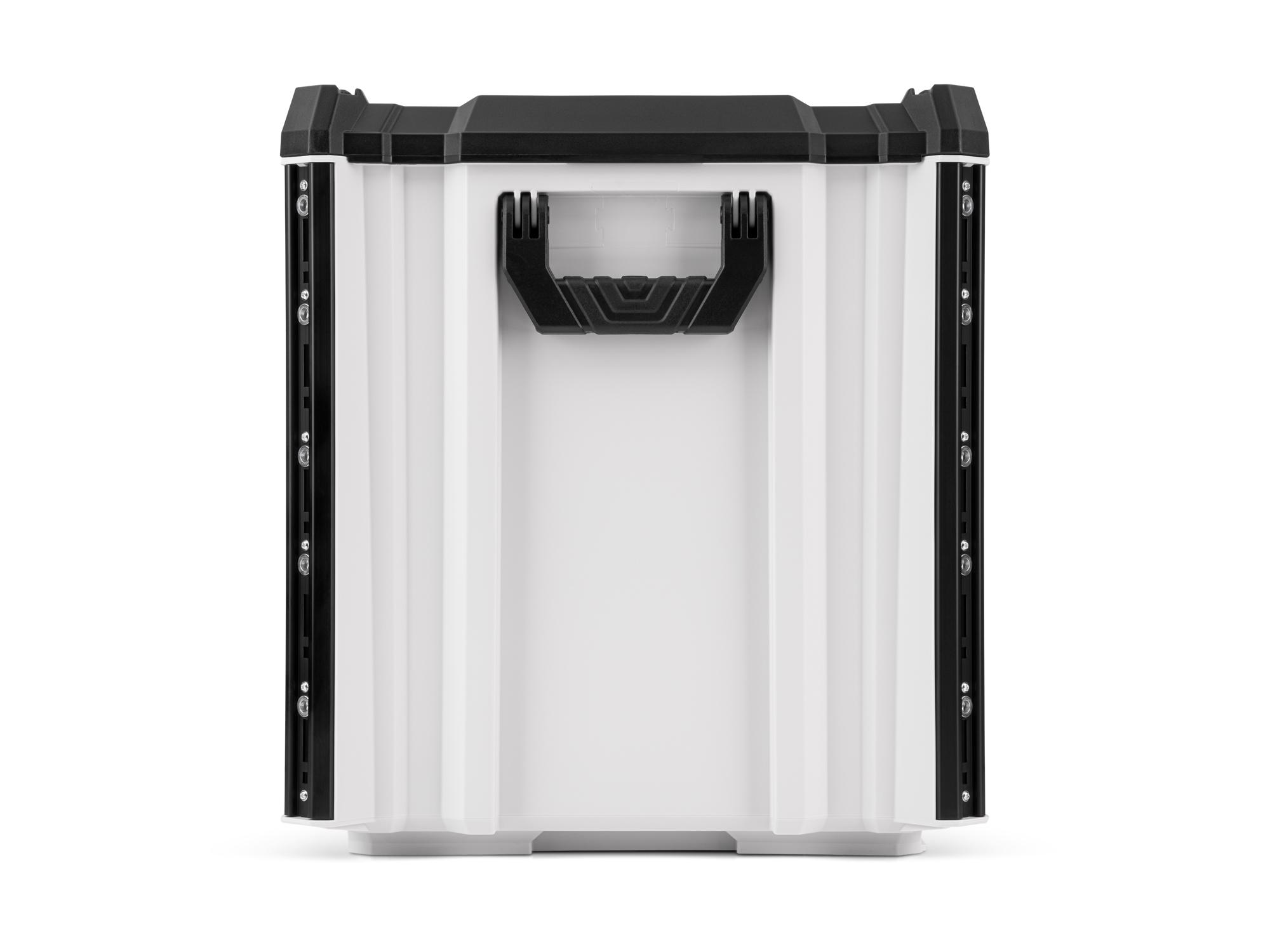 lunar white Tekton RIG 5-Drawer Stacking Unit shown from multiple side profiles. OLC52510