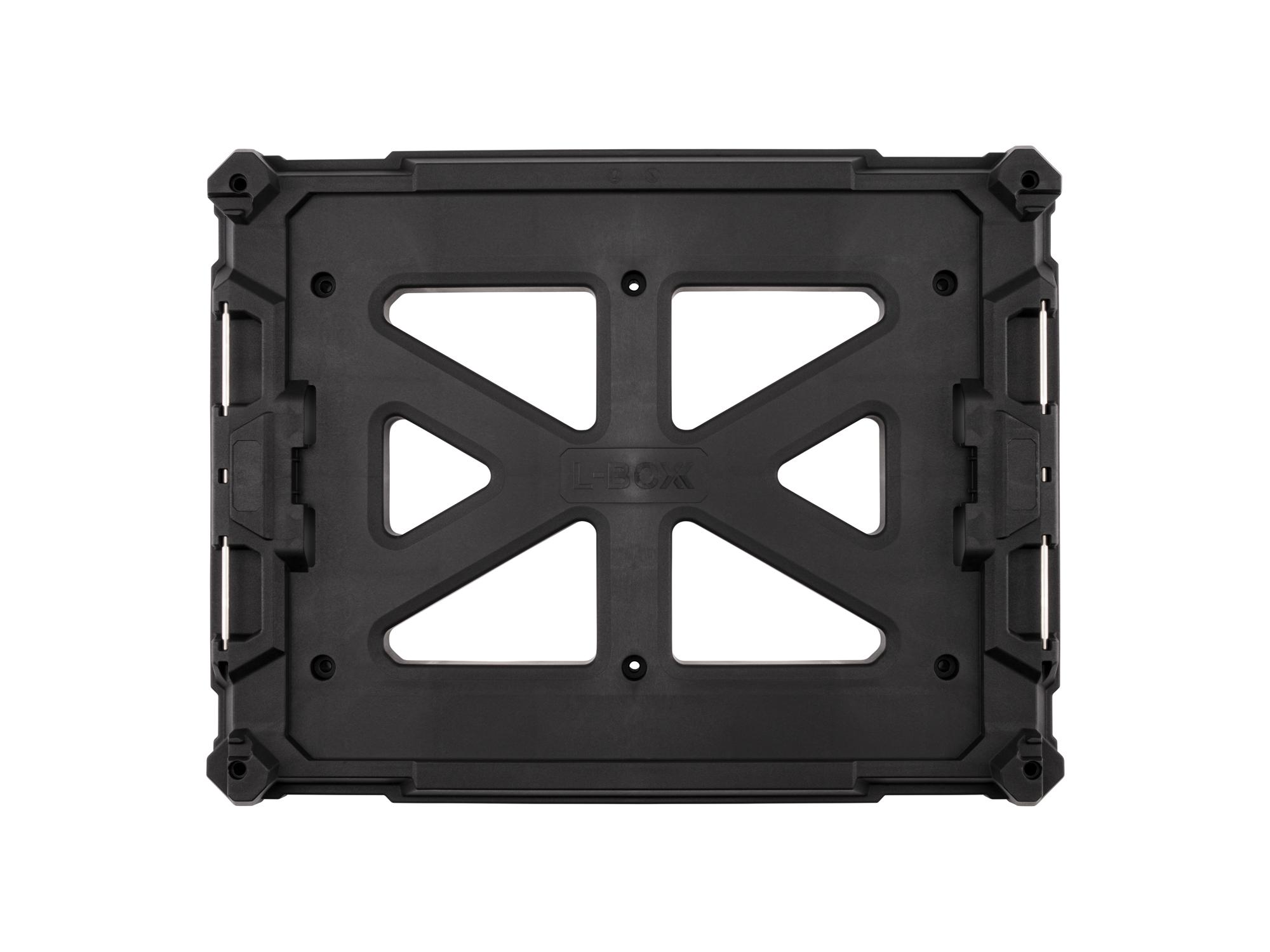 Top view of black Tekton mounting plate for RIG and L-BOXX. OLC81000