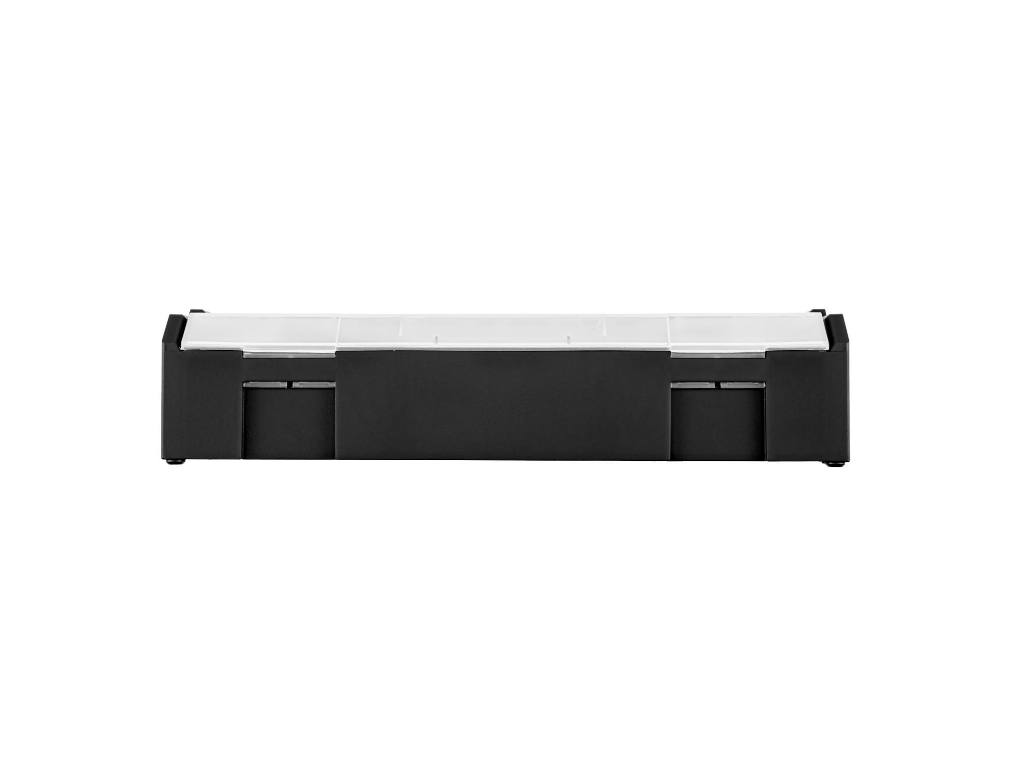 Back view of black Tekton stacking organization system. Item #OLM21011
