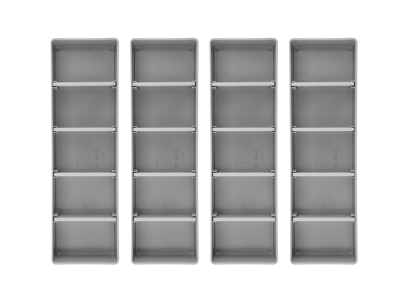 TEKTON 3 x 10 Inch Shallow Organizer Bin Set with Dividers, 4-Piece (Gray)