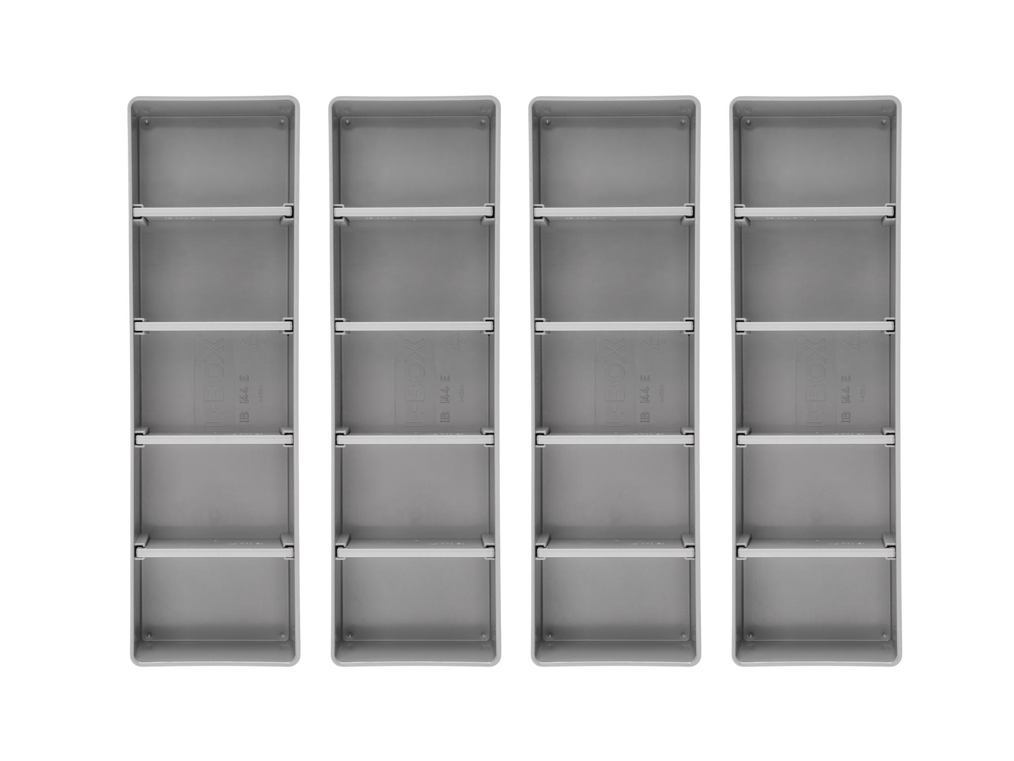 TEKTON 3 x 10 Inch Shallow Organizer Bin Set with Dividers, 4-Piece (Gray)