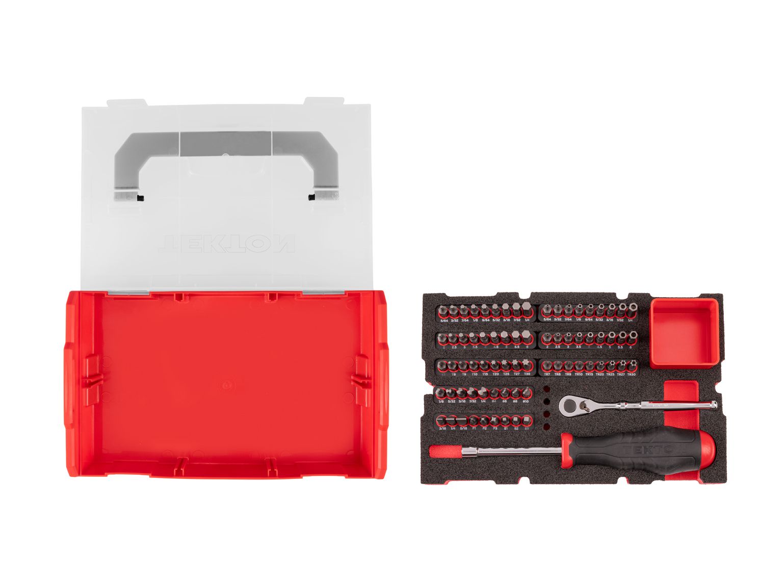 TEKTON 1/4 Inch Bit Driver and Bit Set with Mini Stacking Tool Box (74-Piece)