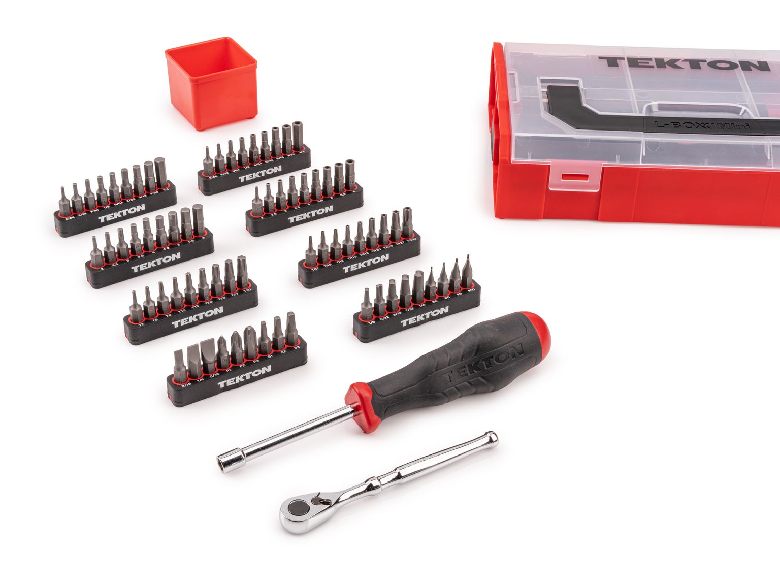 TEKTON 1/4 Inch Bit Driver and Bit Set with Mini Stacking Tool Box (74-Piece)