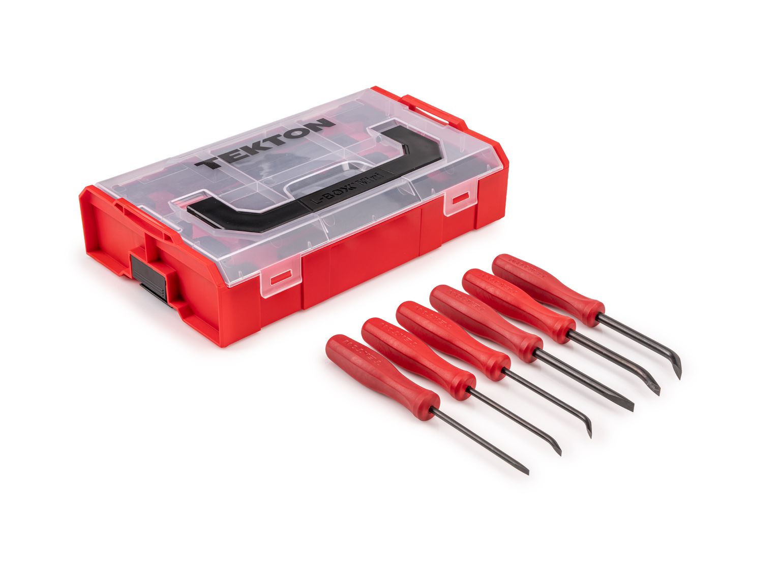 Laid out contents of Tekton stacking organization system set. Item #LRD94801