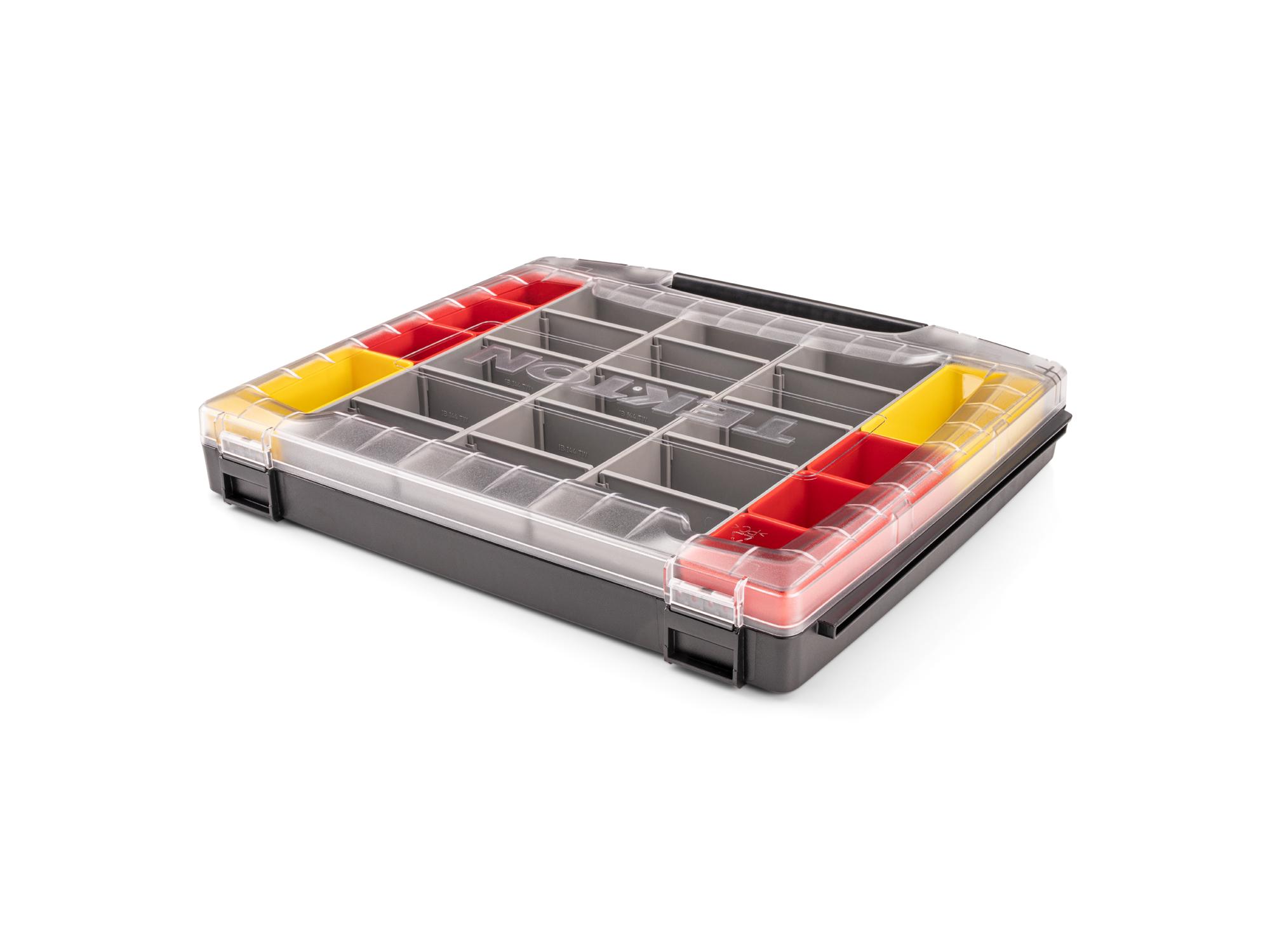 Back angle view of Tekton stacking organization system set. Item #OLB50710