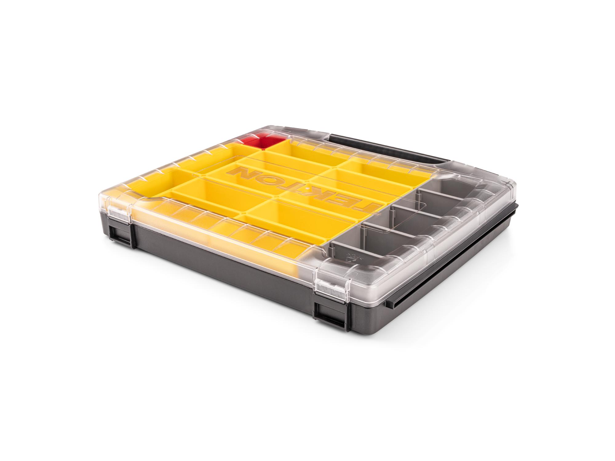 Back angle view of Tekton stacking organization system set. Item #OLB50712