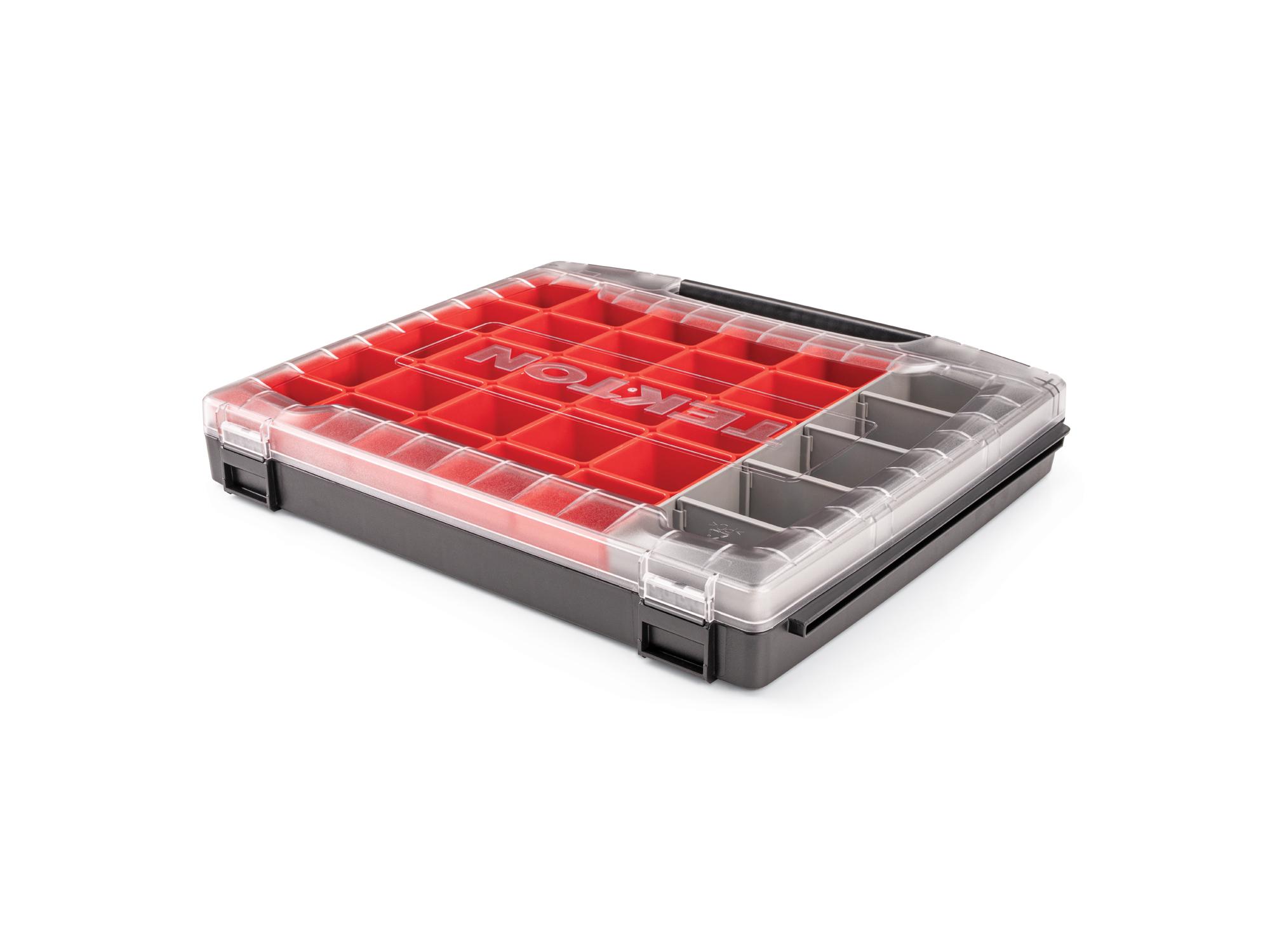 Back angle view of Tekton stacking organization system set. Item #OLB50713