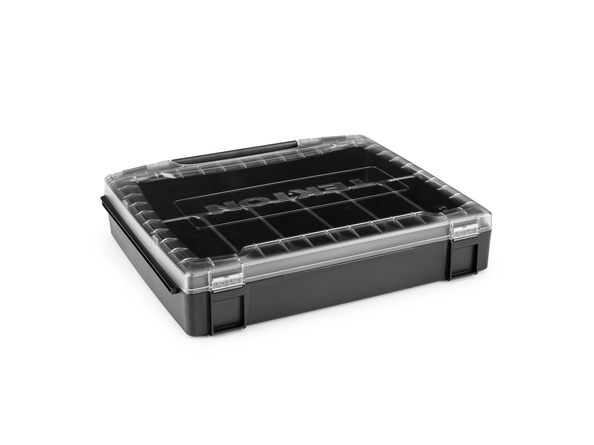Back angle view of Tekton stacking organization system set. Item #OLB51411.