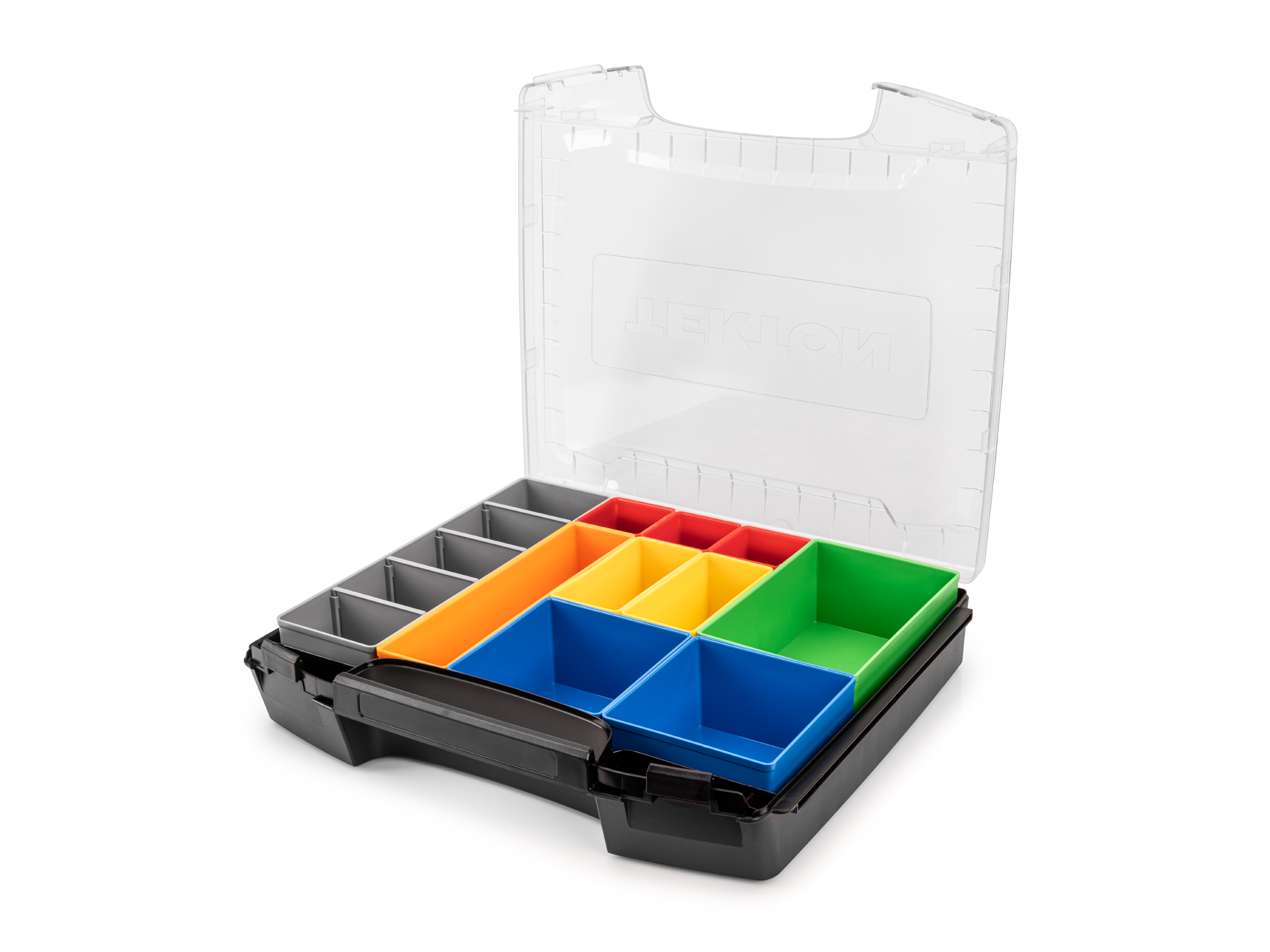 Set includes L-BOXX® compatible lidded drawer with 10 organizer bins in different sizes and colors. OLB51710.