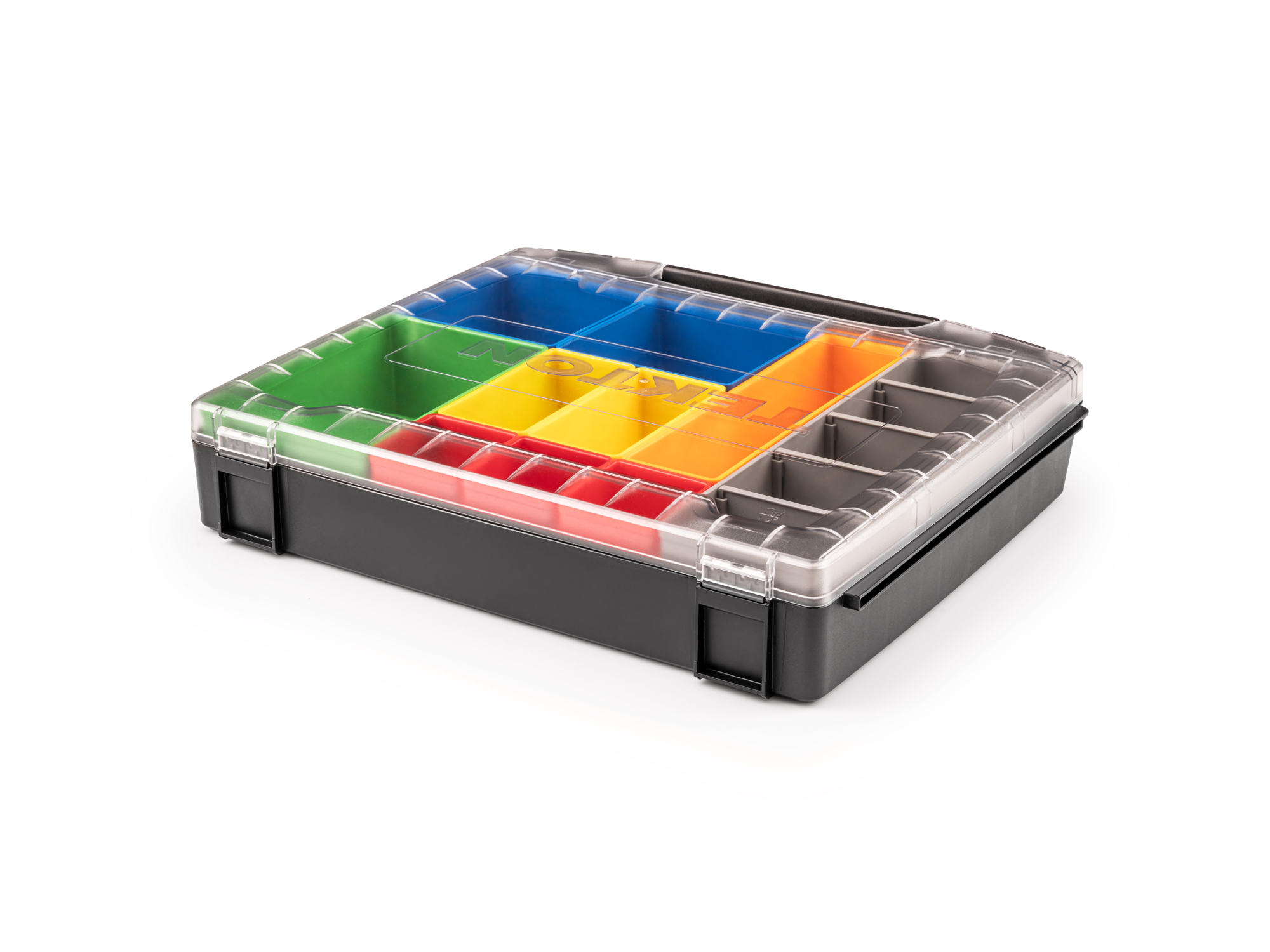 Set includes L-BOXX® compatible lidded drawer with 10 organizer bins in different sizes and colors. OLB51710.