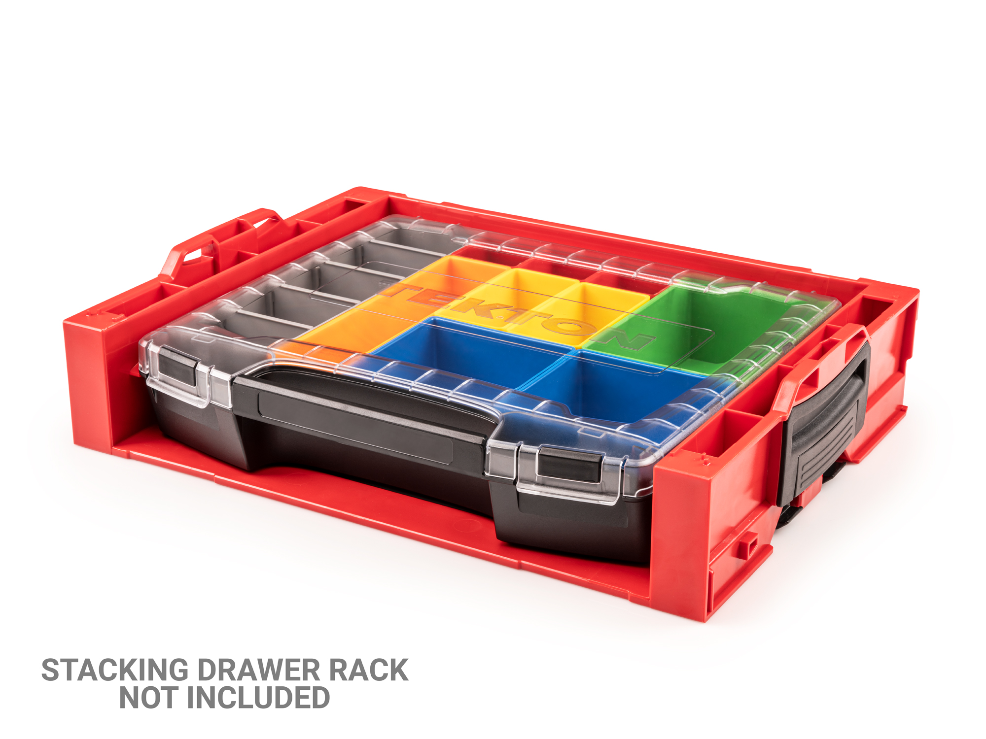 Set includes L-BOXX® compatible lidded drawer with 10 organizer bins in different sizes and colors. OLB51710.