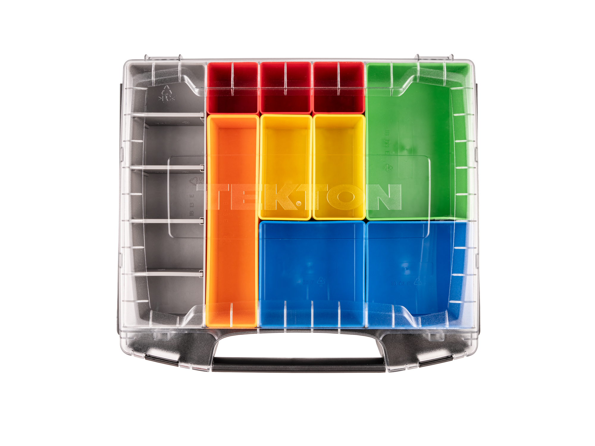 Set includes L-BOXX® compatible lidded drawer with 10 organizer bins in different sizes and colors. OLB51710.