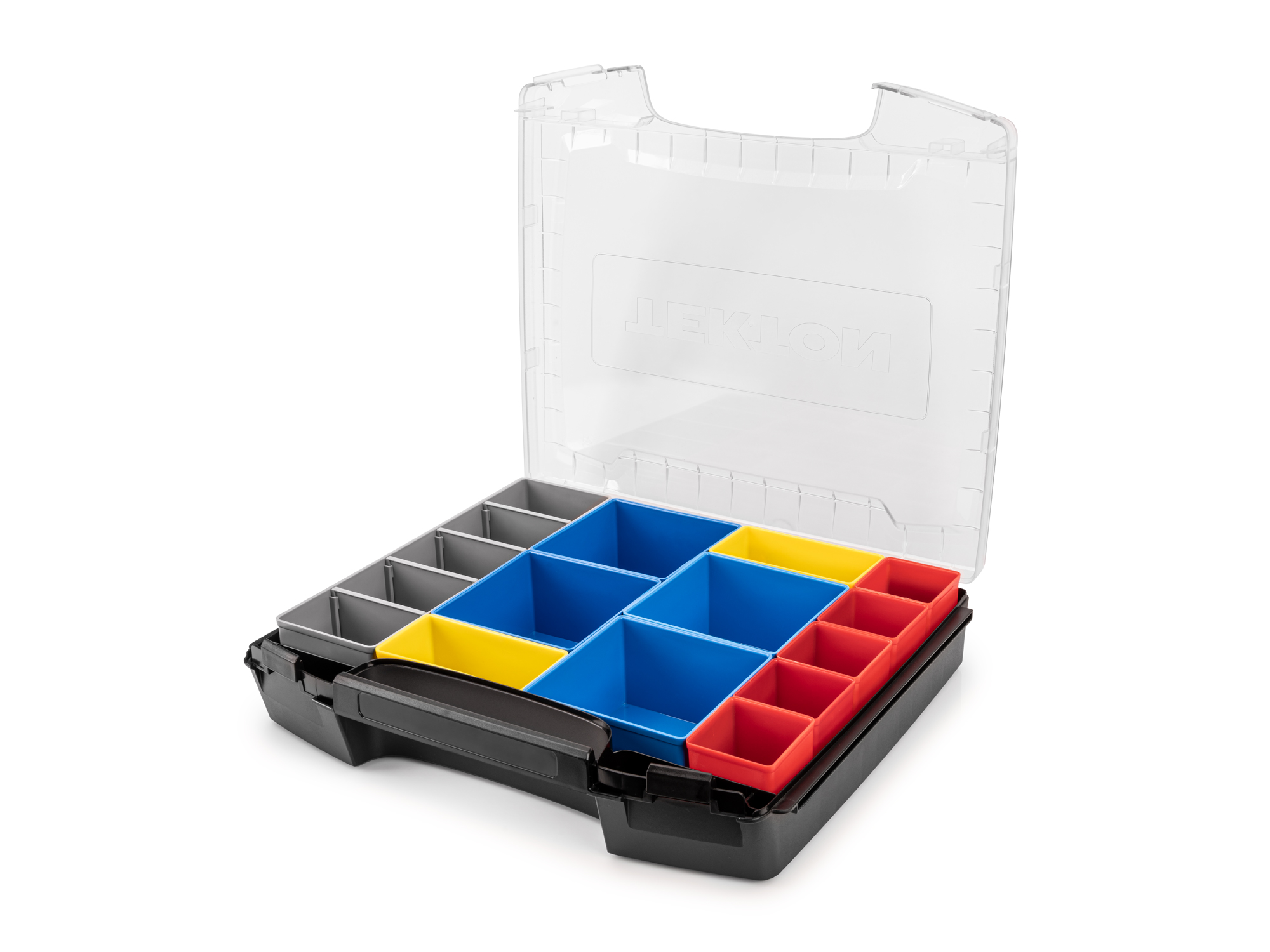 Set includes L-BOXX® compatible lidded drawer, 5 red organizer bins, 2 yellow organizer bins, 4 blue organizer bins, and 1 gray organizer bin. OLB51712.