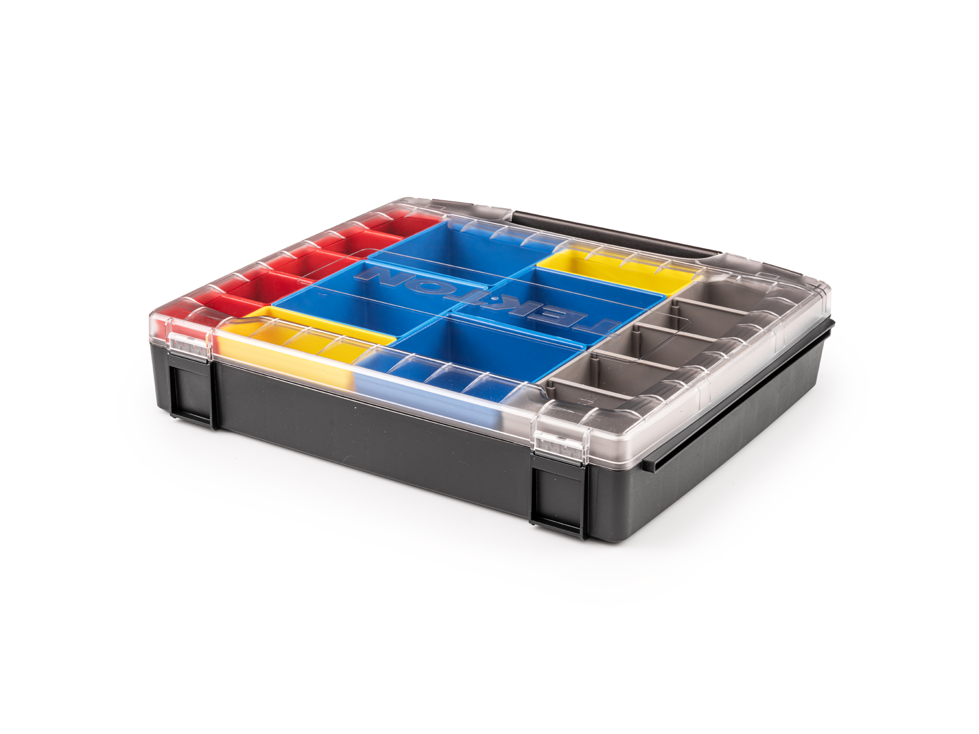 Set includes L-BOXX® compatible lidded drawer, 5 red organizer bins, 2 yellow organizer bins, 4 blue organizer bins, and 1 gray organizer bin. OLB51712.