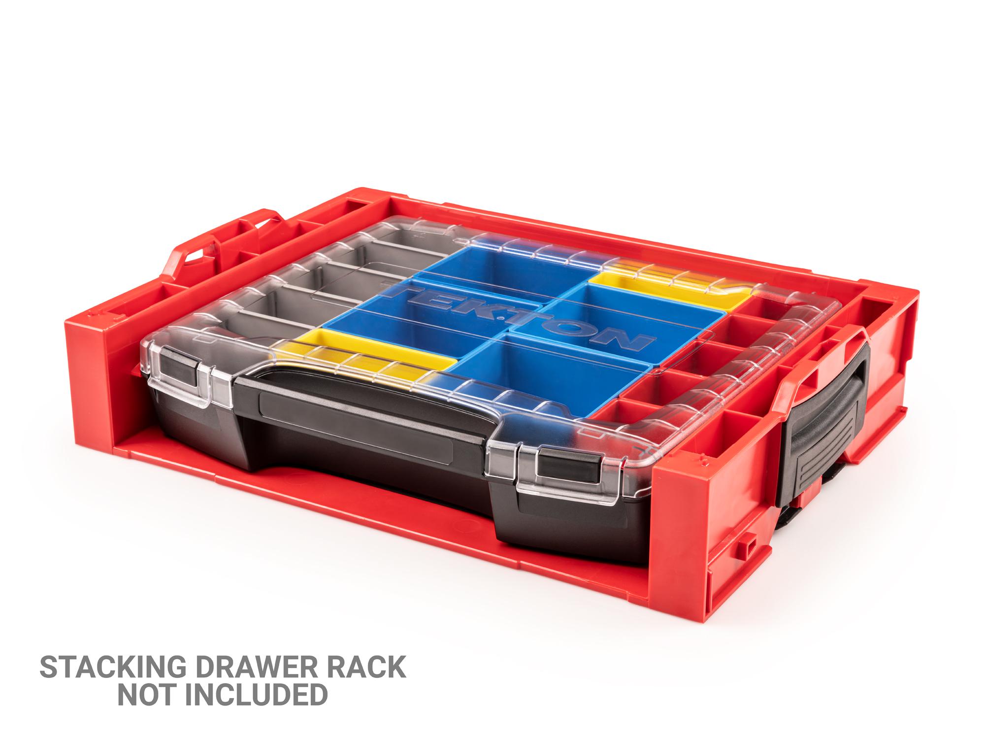 Front angle view in a stacking drawer rack of Tekton stacking organization system set. Item #OLB51712.
