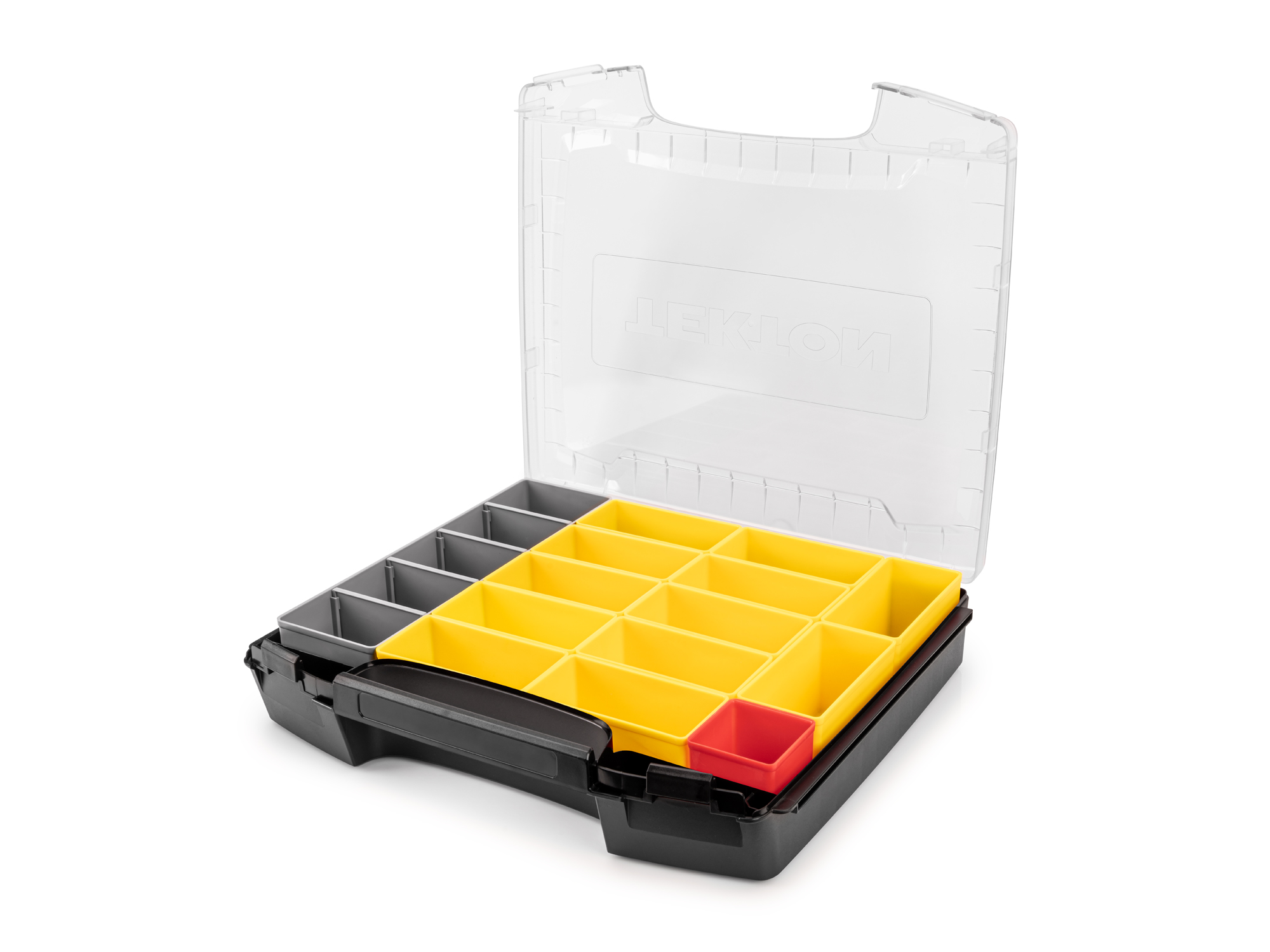 Set includes L-BOXX® compatible lidded drawer, 1 red organizer bin, 12 yellow organizer bins, and 1 gray organizer bin. OLB51713.