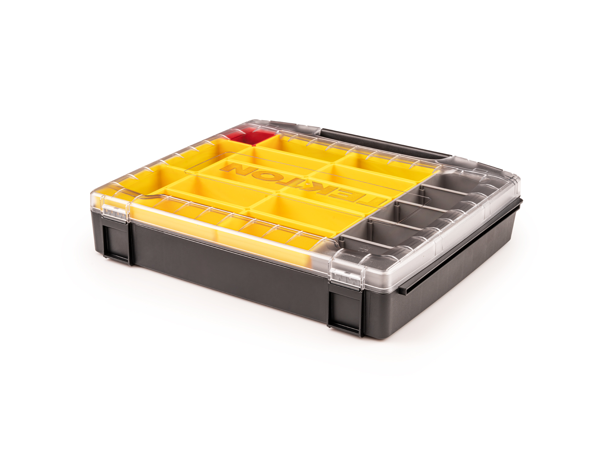 Set includes L-BOXX® compatible lidded drawer, 1 red organizer bin, 12 yellow organizer bins, and 1 gray organizer bin. OLB51713.