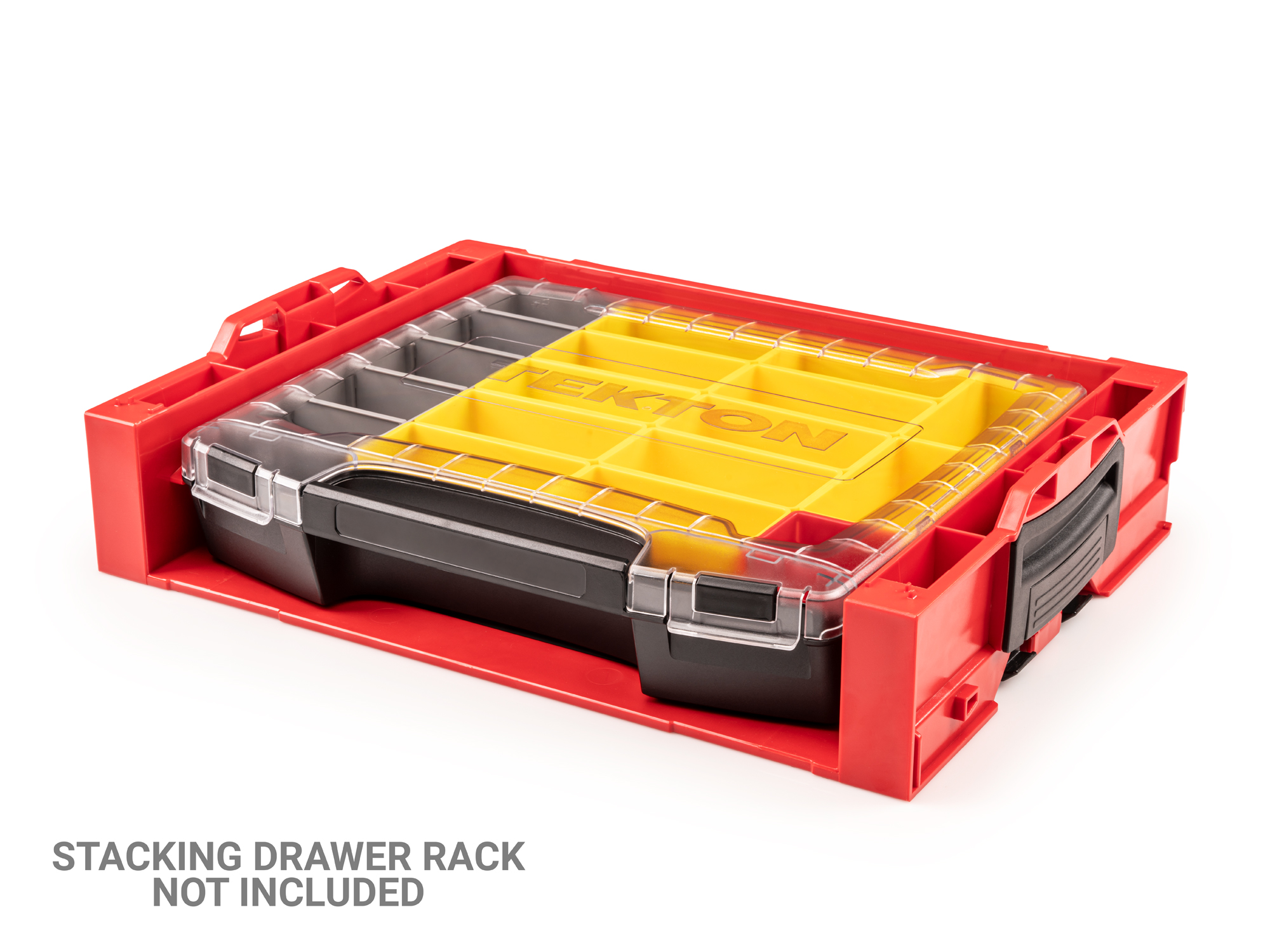 Set includes L-BOXX® compatible lidded drawer, 1 red organizer bin, 12 yellow organizer bins, and 1 gray organizer bin. OLB51713.