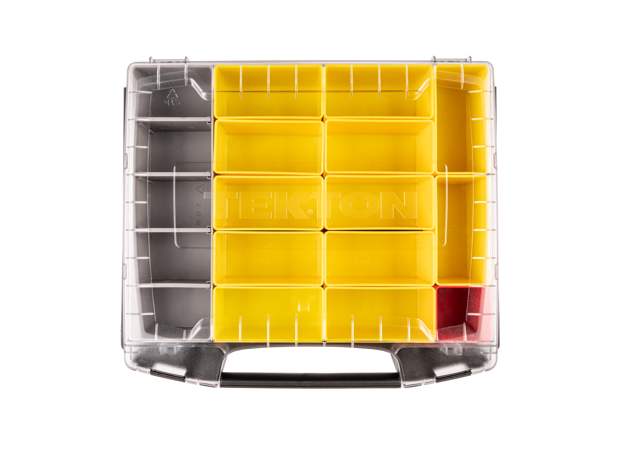 Set includes L-BOXX® compatible lidded drawer, 1 red organizer bin, 12 yellow organizer bins, and 1 gray organizer bin. OLB51713.