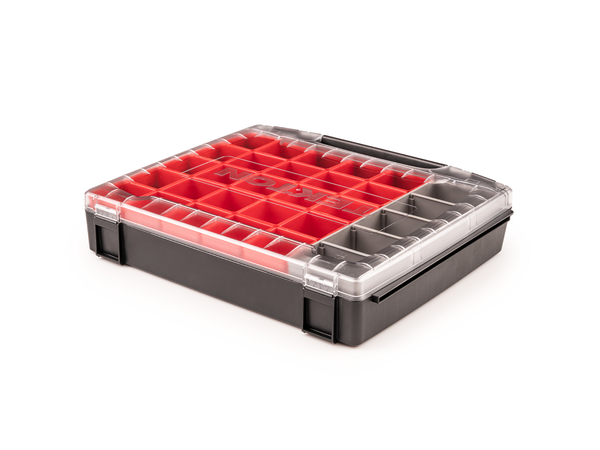 Set includes L-BOXX® compatible lidded drawer, 25 red organizer bins, and 1 gray organizer bin. OLB51714.