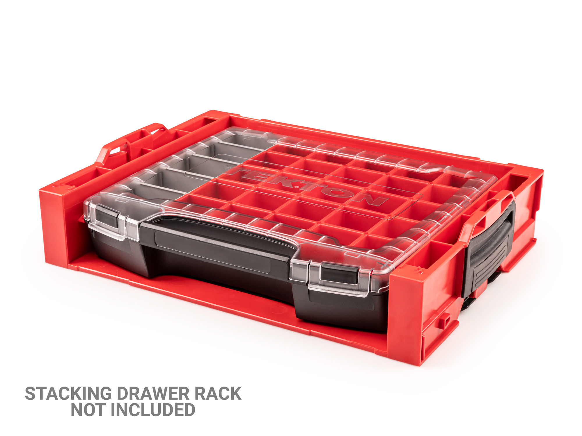 Set includes L-BOXX® compatible lidded drawer, 25 red organizer bins, and 1 gray organizer bin. OLB51714.