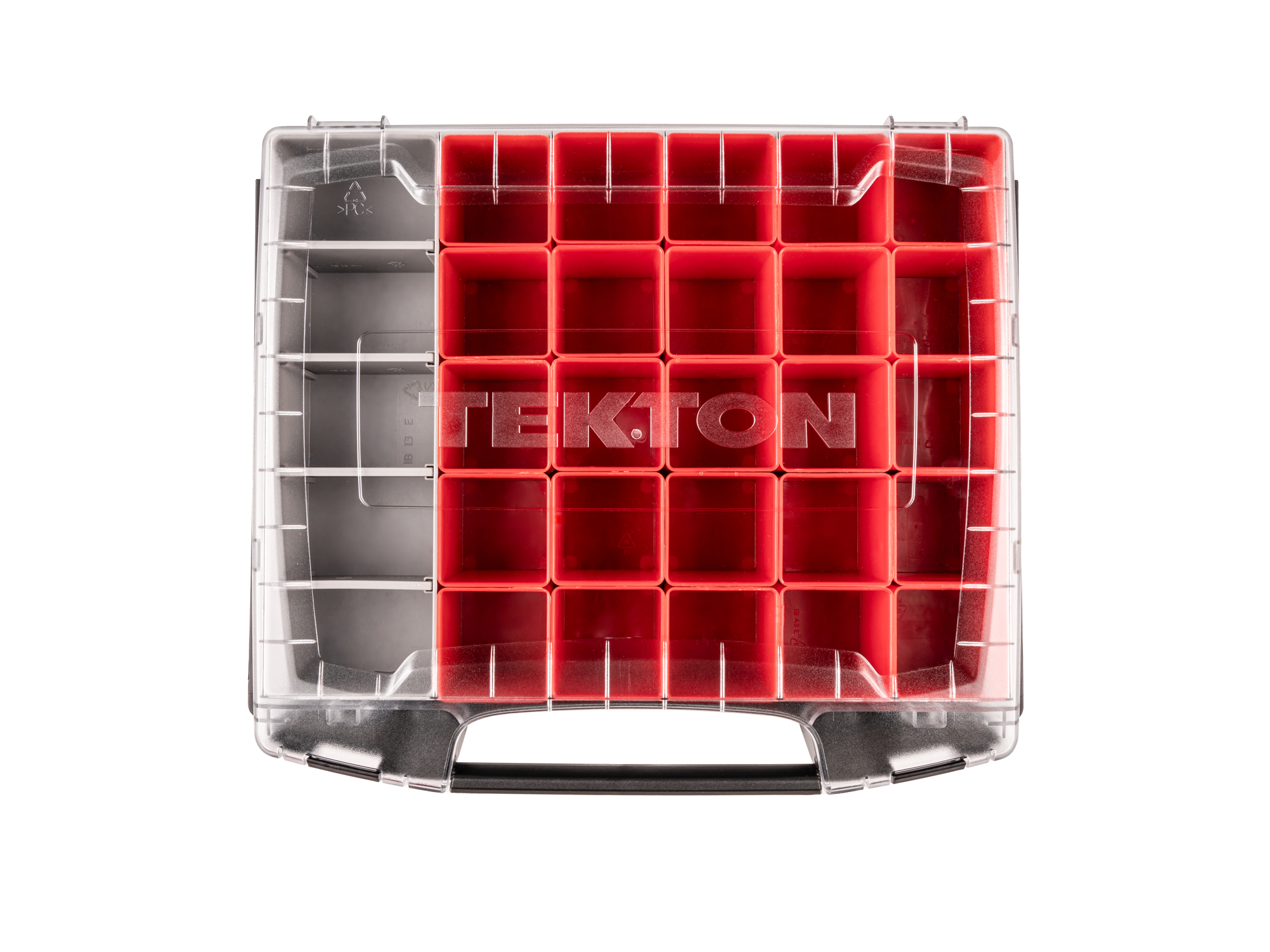 Set includes L-BOXX® compatible lidded drawer, 25 red organizer bins, and 1 gray organizer bin. OLB51714.