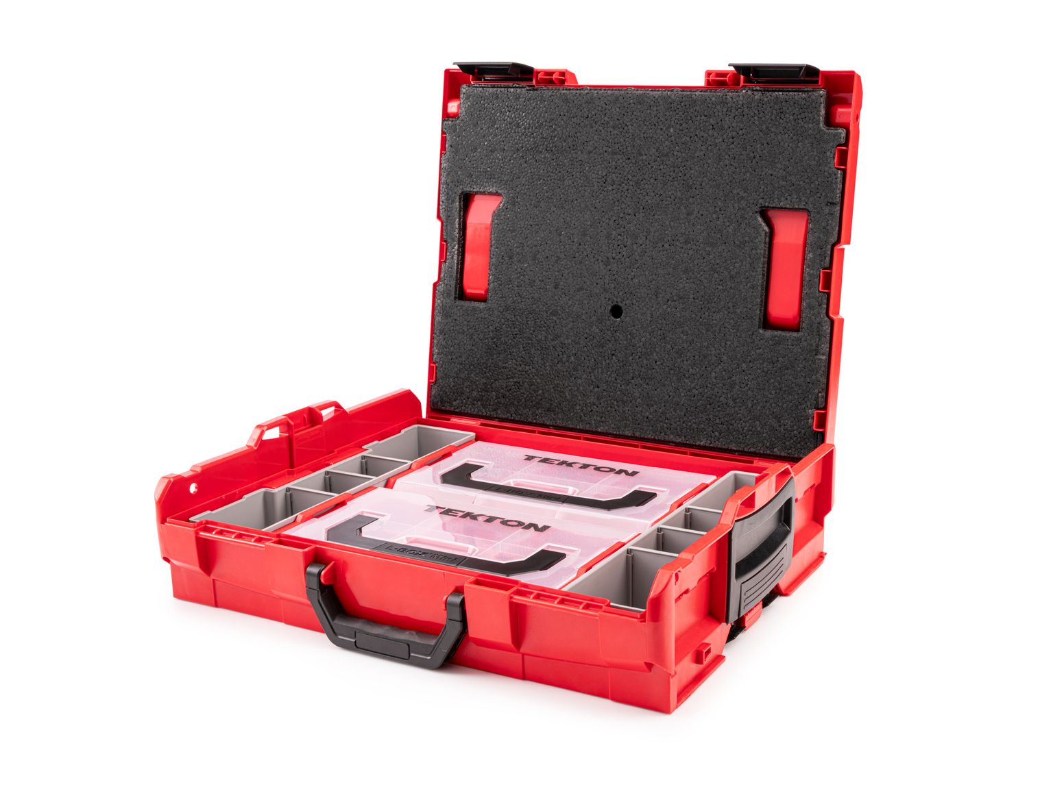 TEKTON Shallow Stacking Tool Box (L-BOXX 1) with Red Mini Stacking Tool Box (L-BOXX Mini) and Organizer Bins