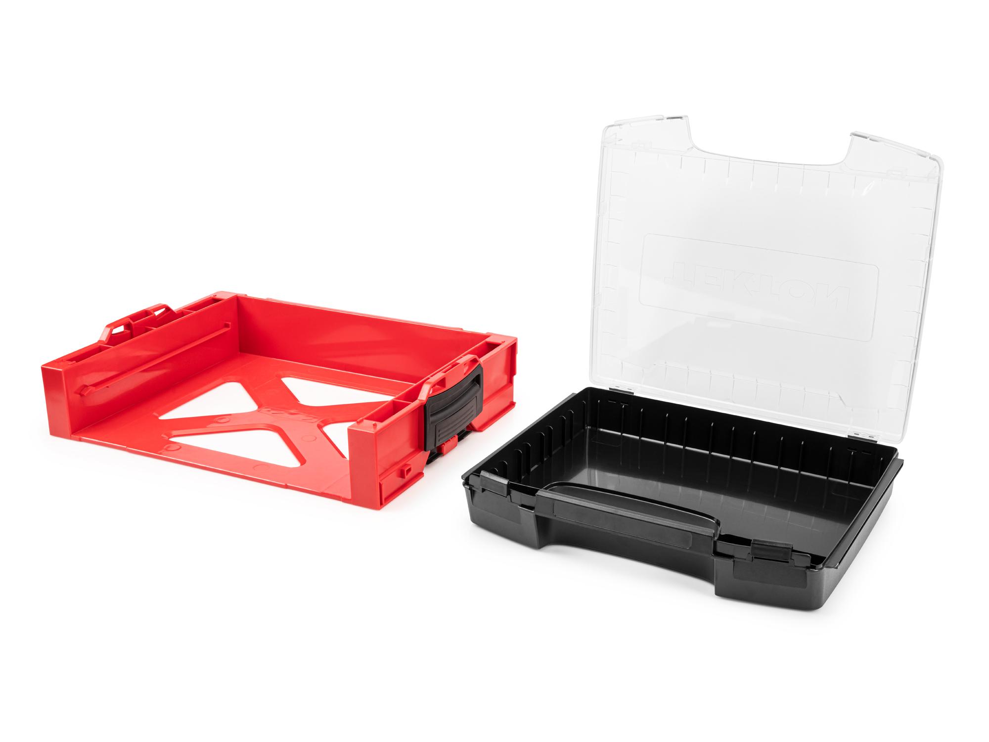 Laid out contents of Tekton stacking organization system set. Item #OLB94000.