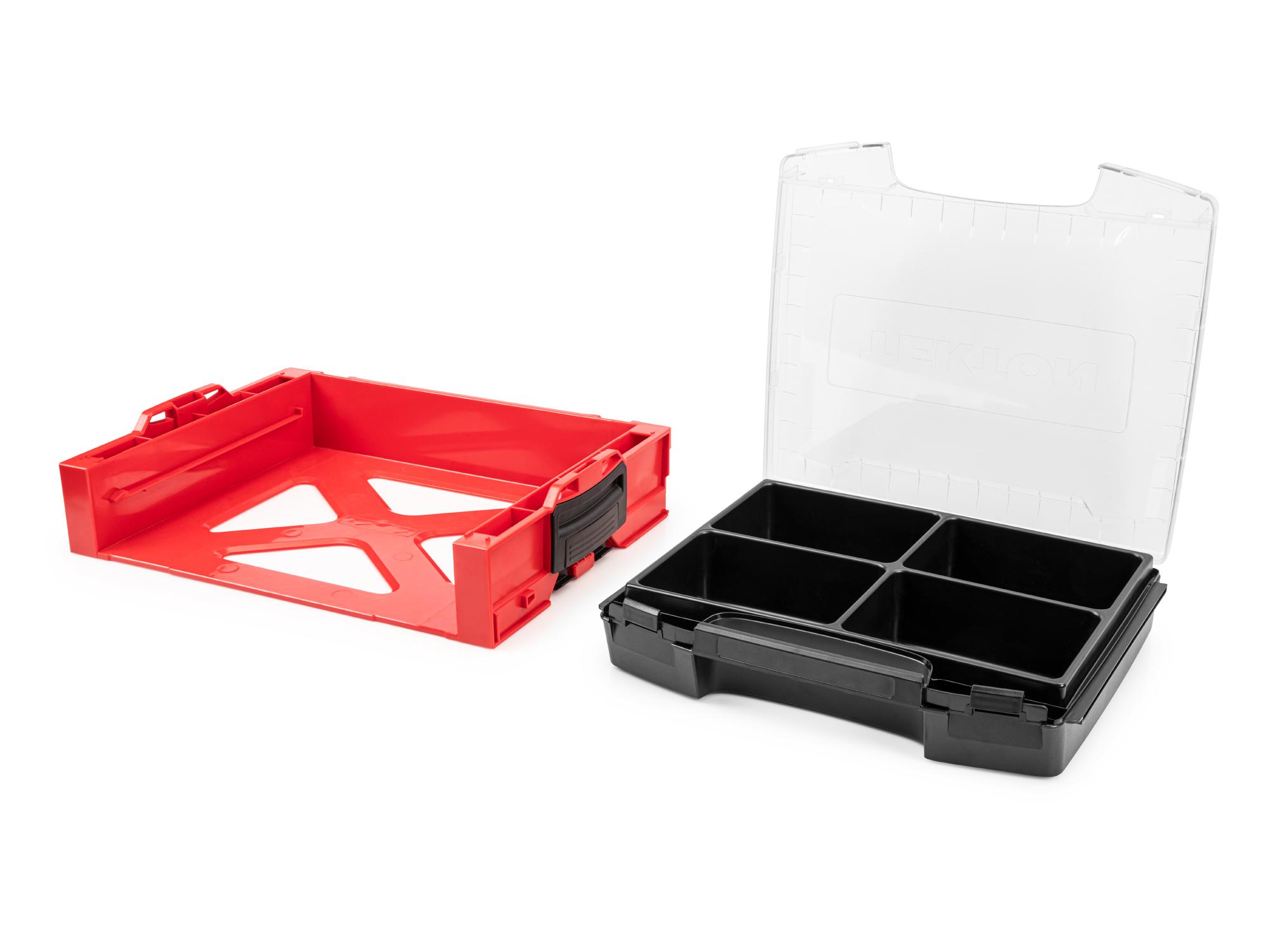 Laid out contents of Tekton stacking organization system set. Item #OLB94001.