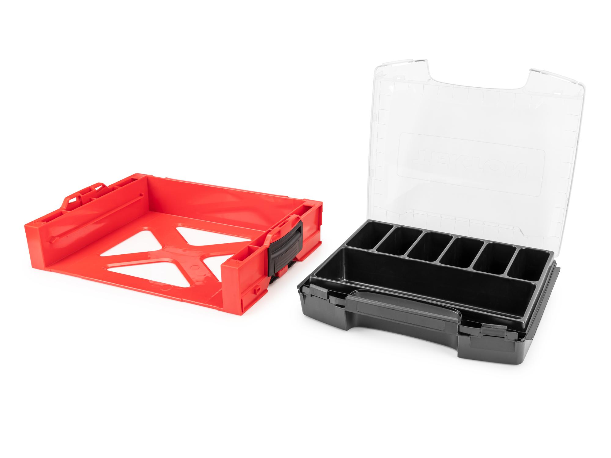 Laid out contents of Tekton stacking organization system set. Item #OLB94002.