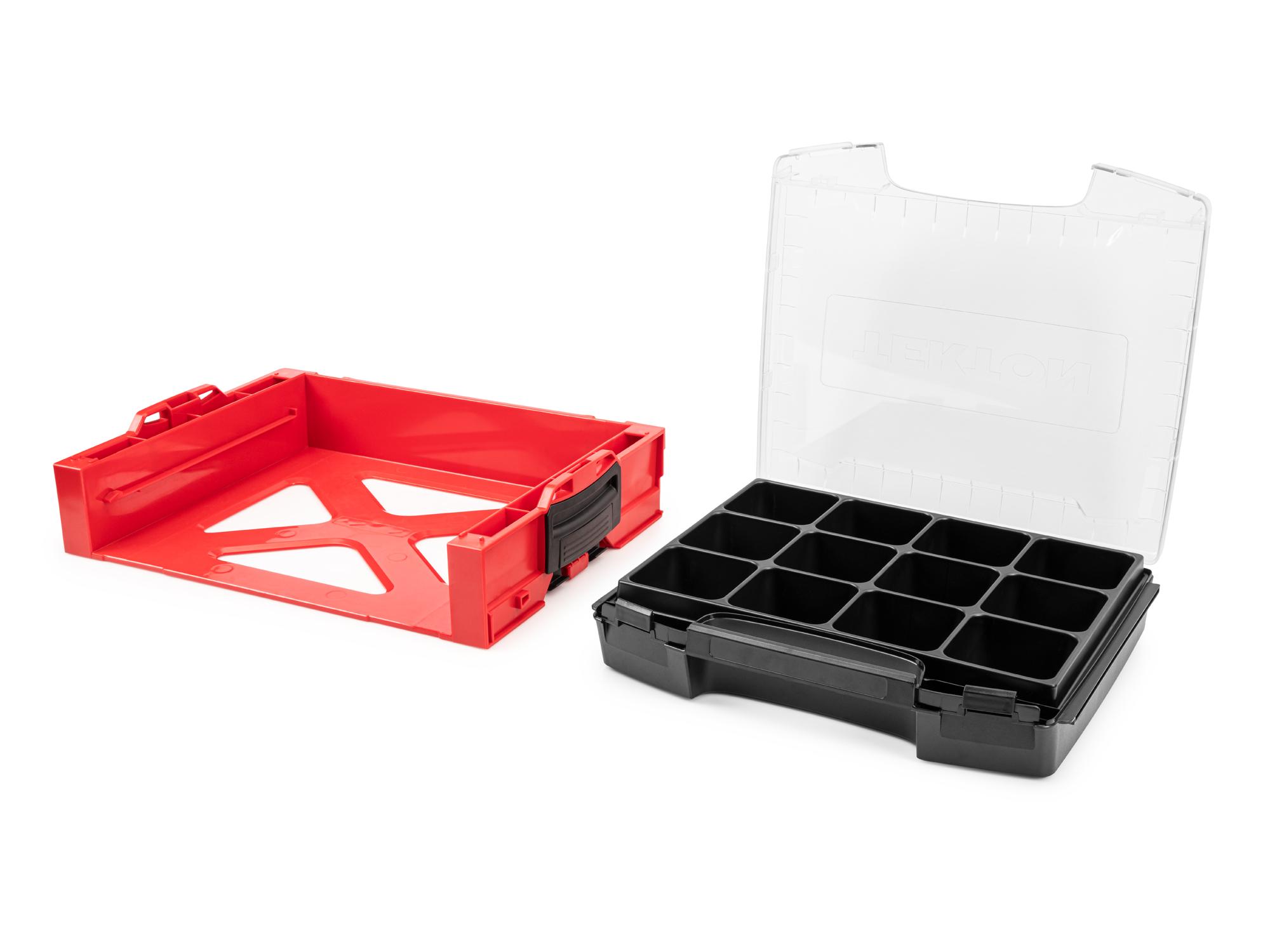 Laid out contents of Tekton stacking organization system set. Item #OLB94004.
