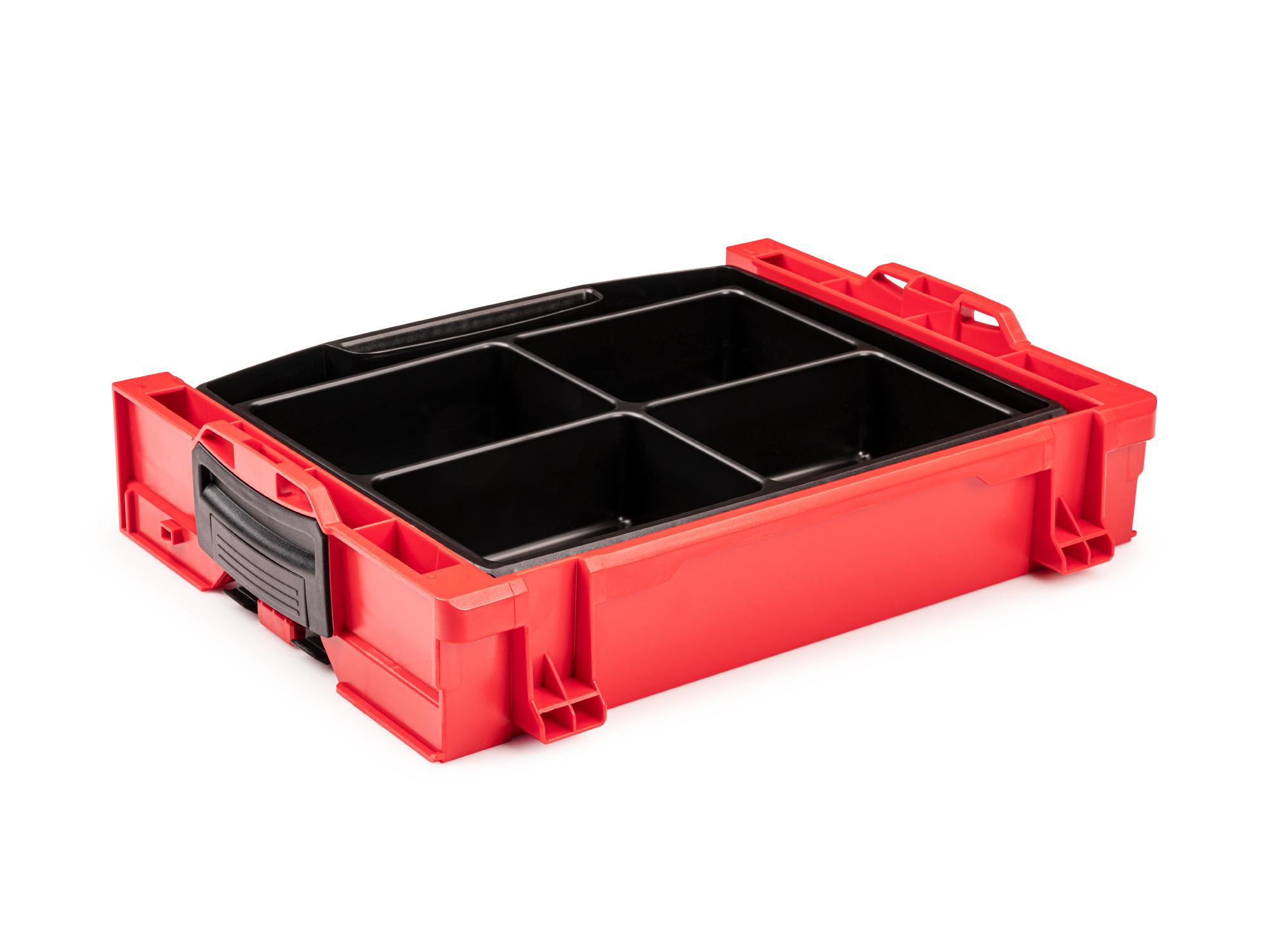 Back angle view of Tekton stacking organization system set. Item #OLB94011.