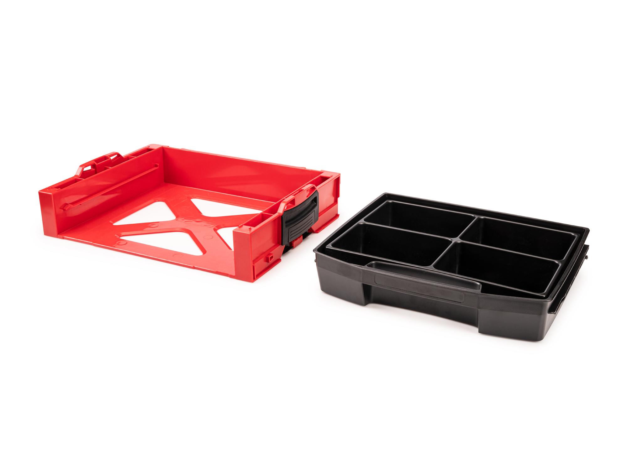 Laid out contents of Tekton stacking organization system set. Item #OLB94011.
