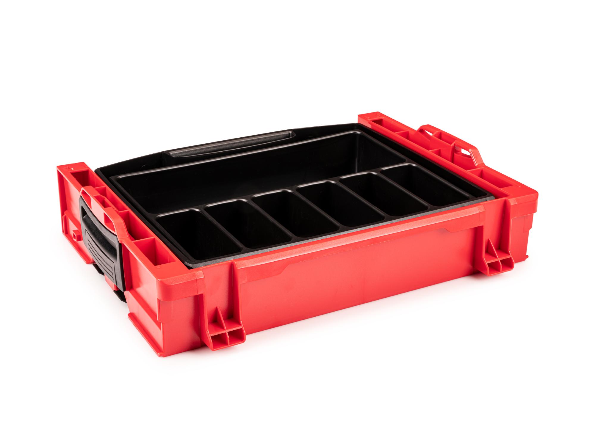 Back angle view of Tekton stacking organization system set. Item #OLB94012.