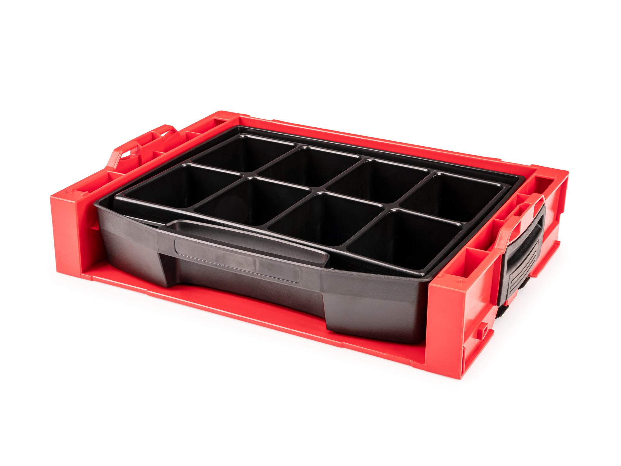Front-right angle view of Tekton stacking organization system set. Item #OLB94013.