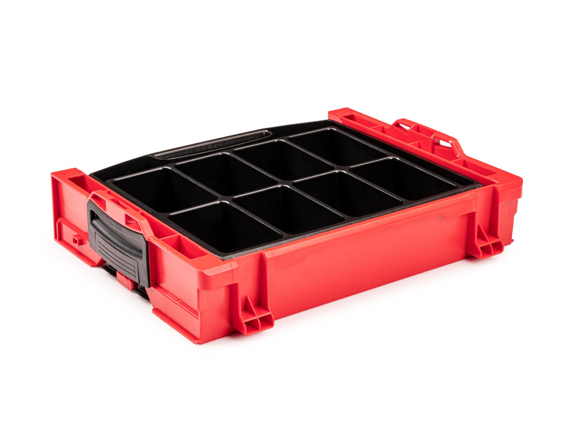 Back angle view of Tekton stacking organization system set. Item #OLB94013.