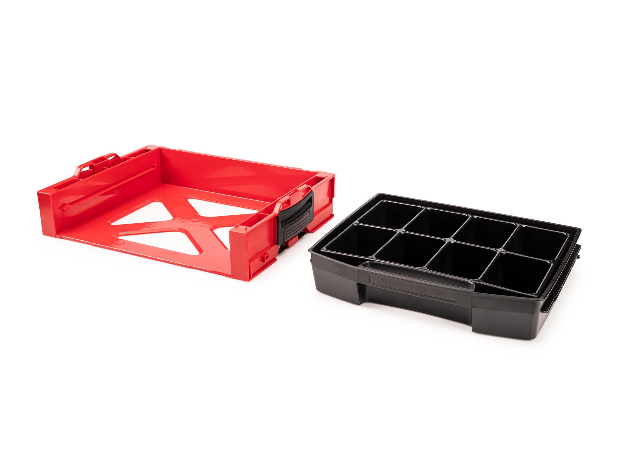 Laid out contents of Tekton stacking organization system set. Item #OLB94013.