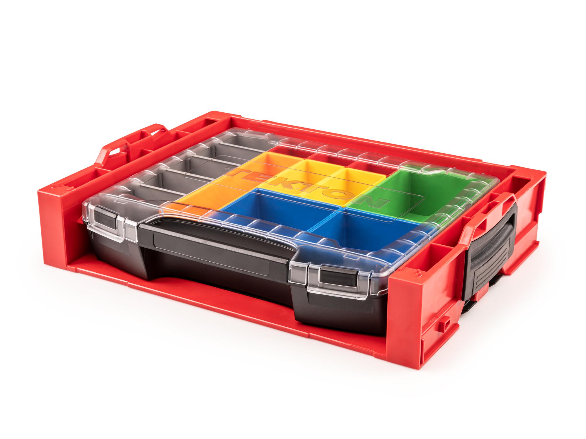 Front-right angle view of Tekton stacking organization system set. Item #OLB94020.