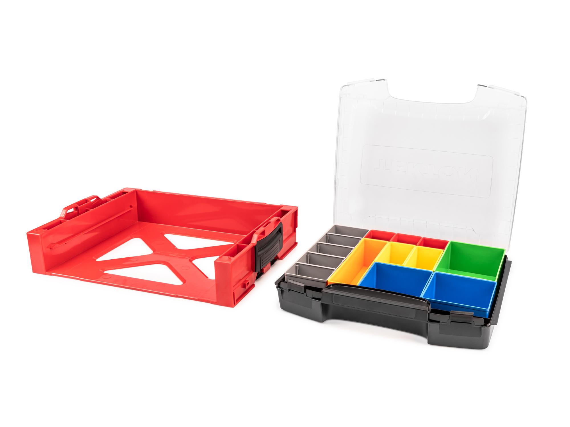 Laid out contents of Tekton stacking organization system set. Item #OLB94020.