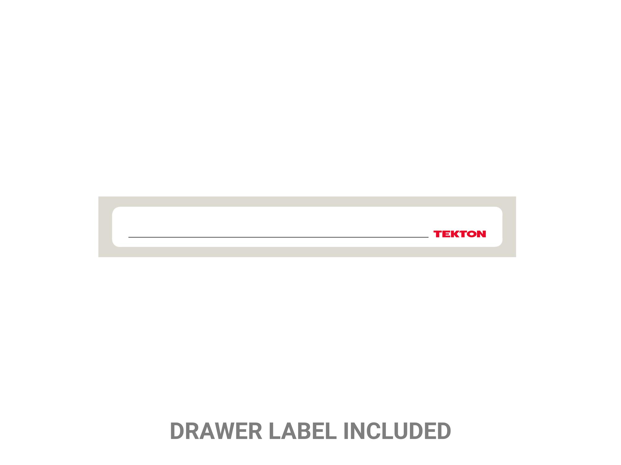 View of label for Tekton stacking organization system. Item #OLB51112
