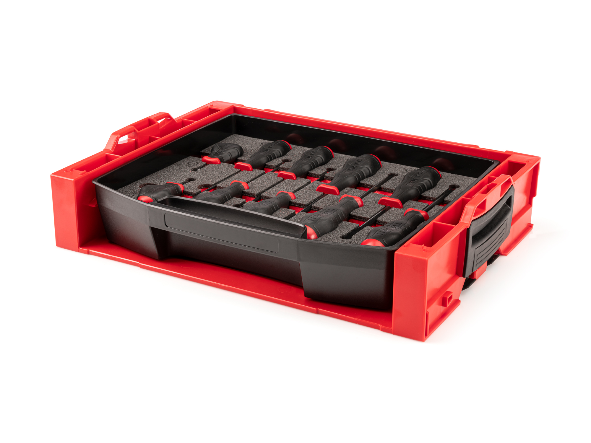 Set includes Phillips and Slotted screwdriver sizes. The tools come in an L-BOXX stacking organization drawer with a customized foam layout. OLB94101.