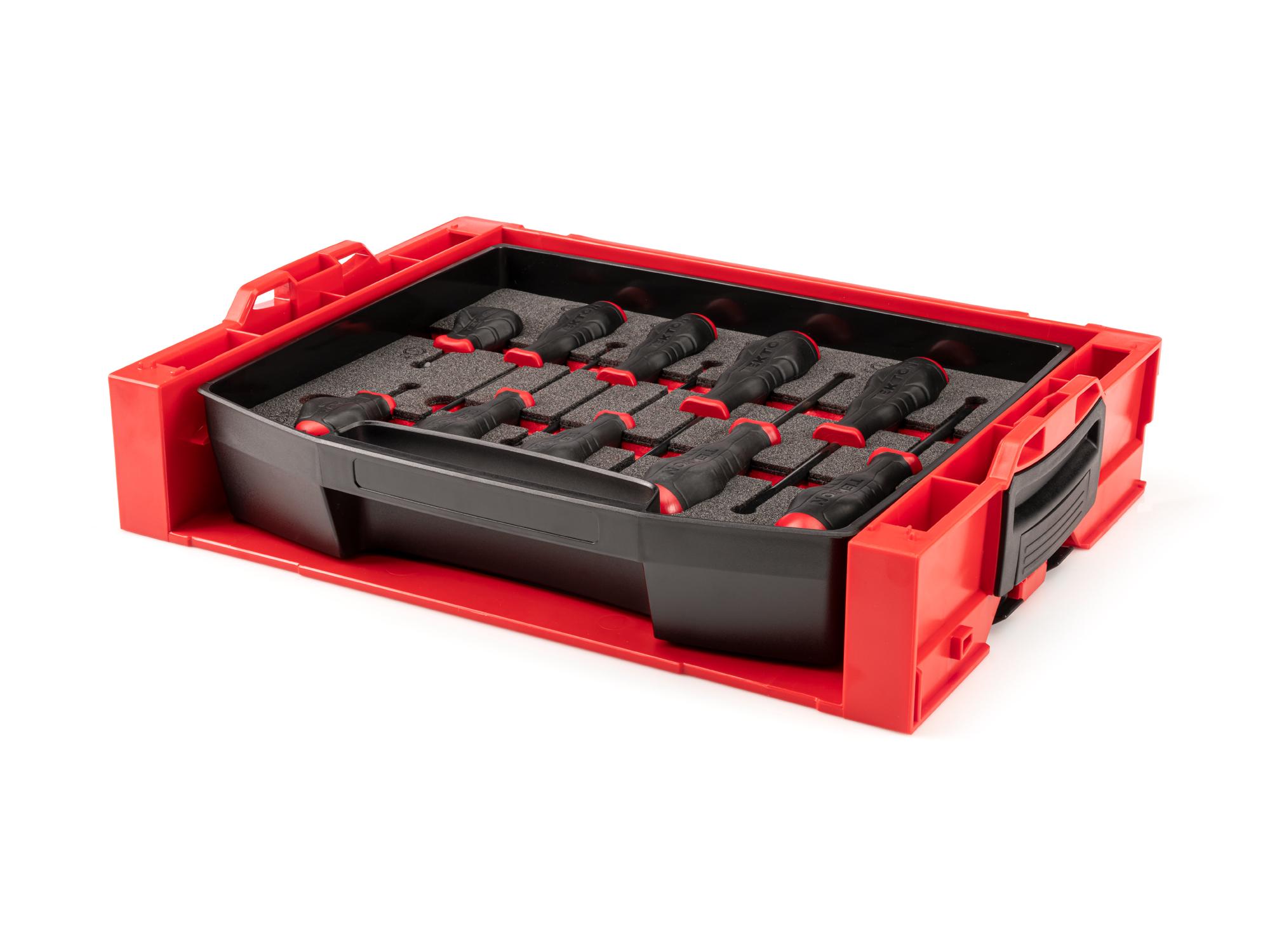Front-right angle view of Tekton stacking organization system set. Item #OLB94101.
